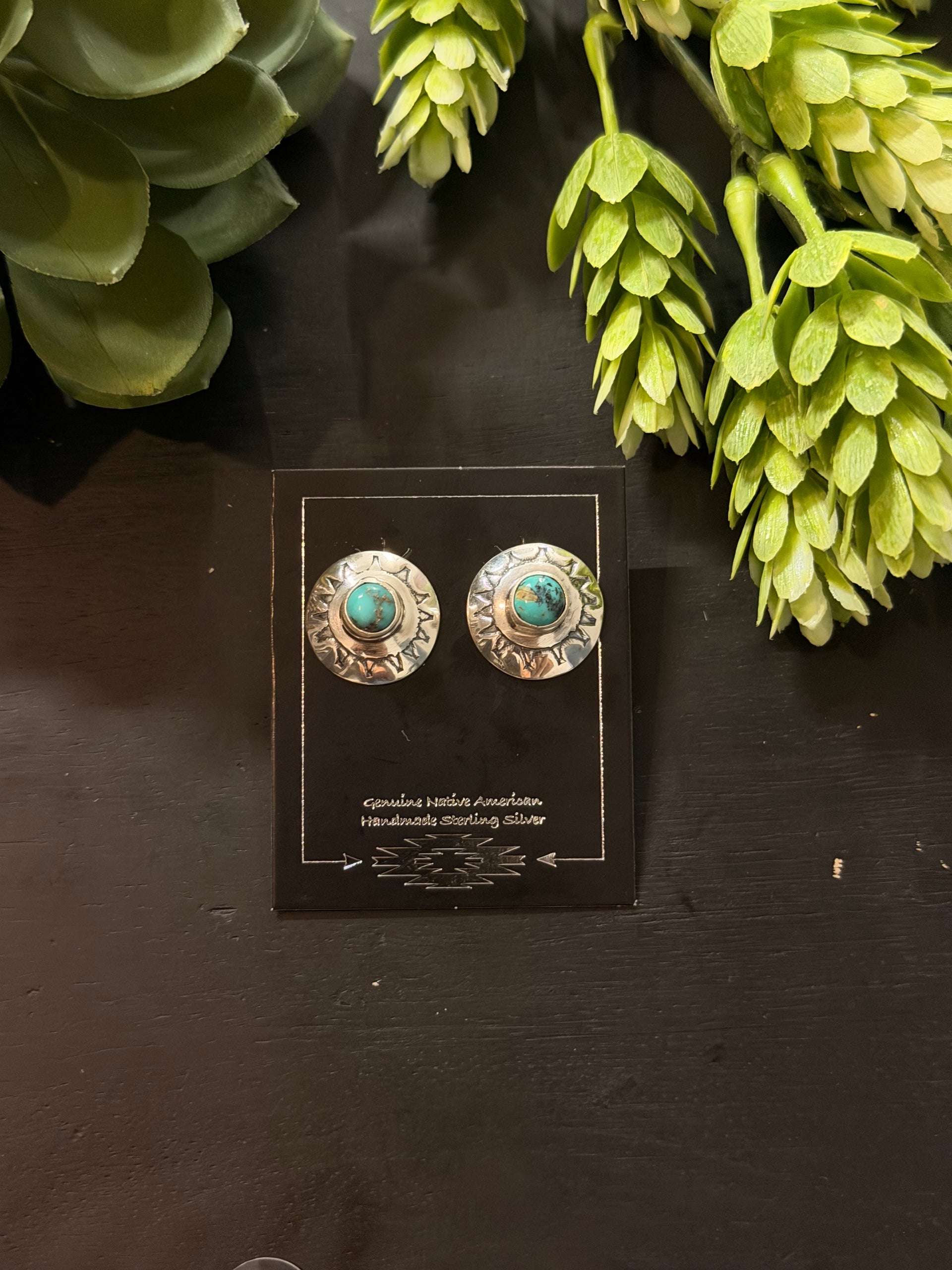 Navajo Made Kingman Turquoise & Sterling Silver Post Earrings