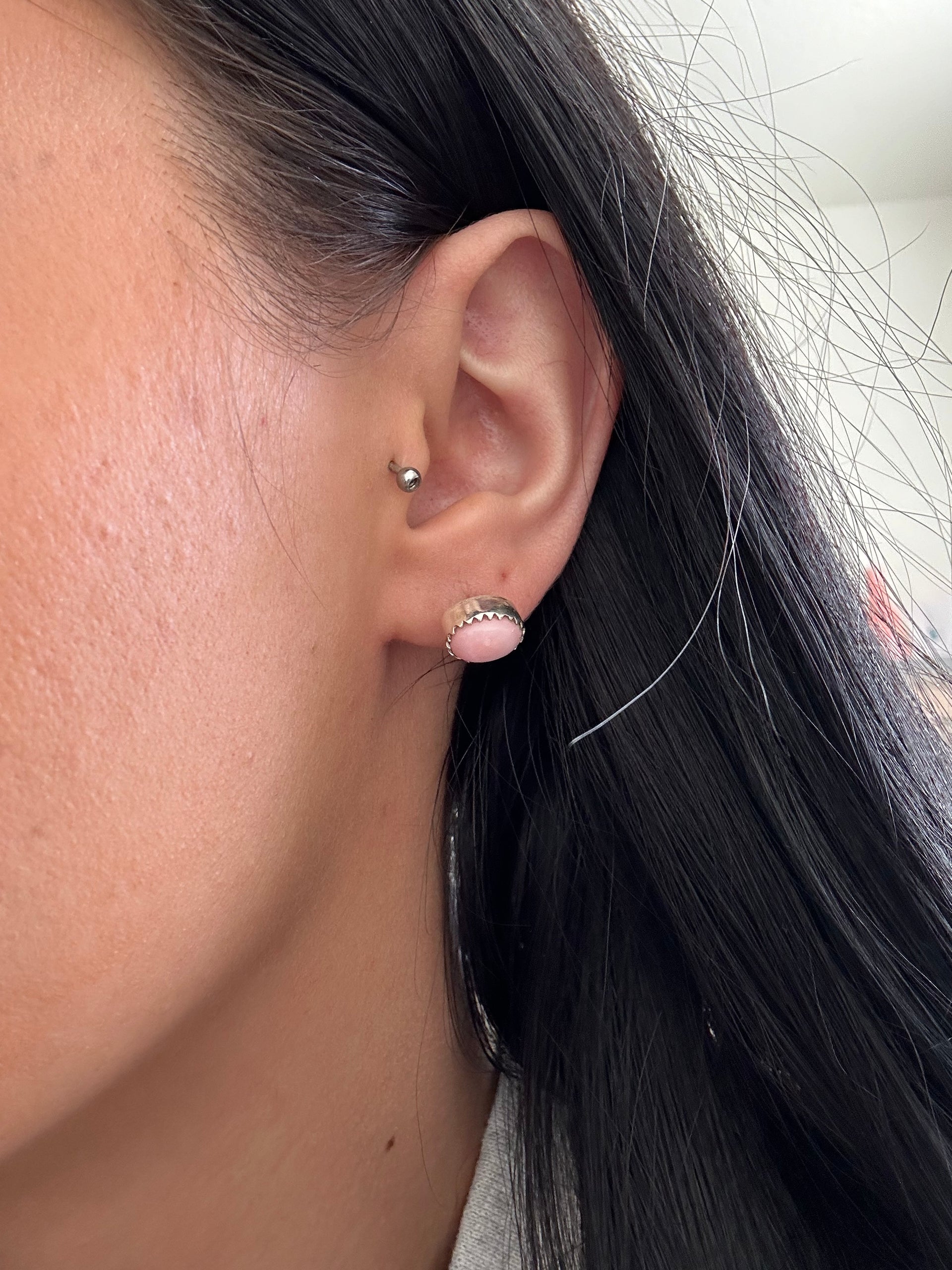 Southwest Handmade Pink Conch & Sterling Silver Post Earrings