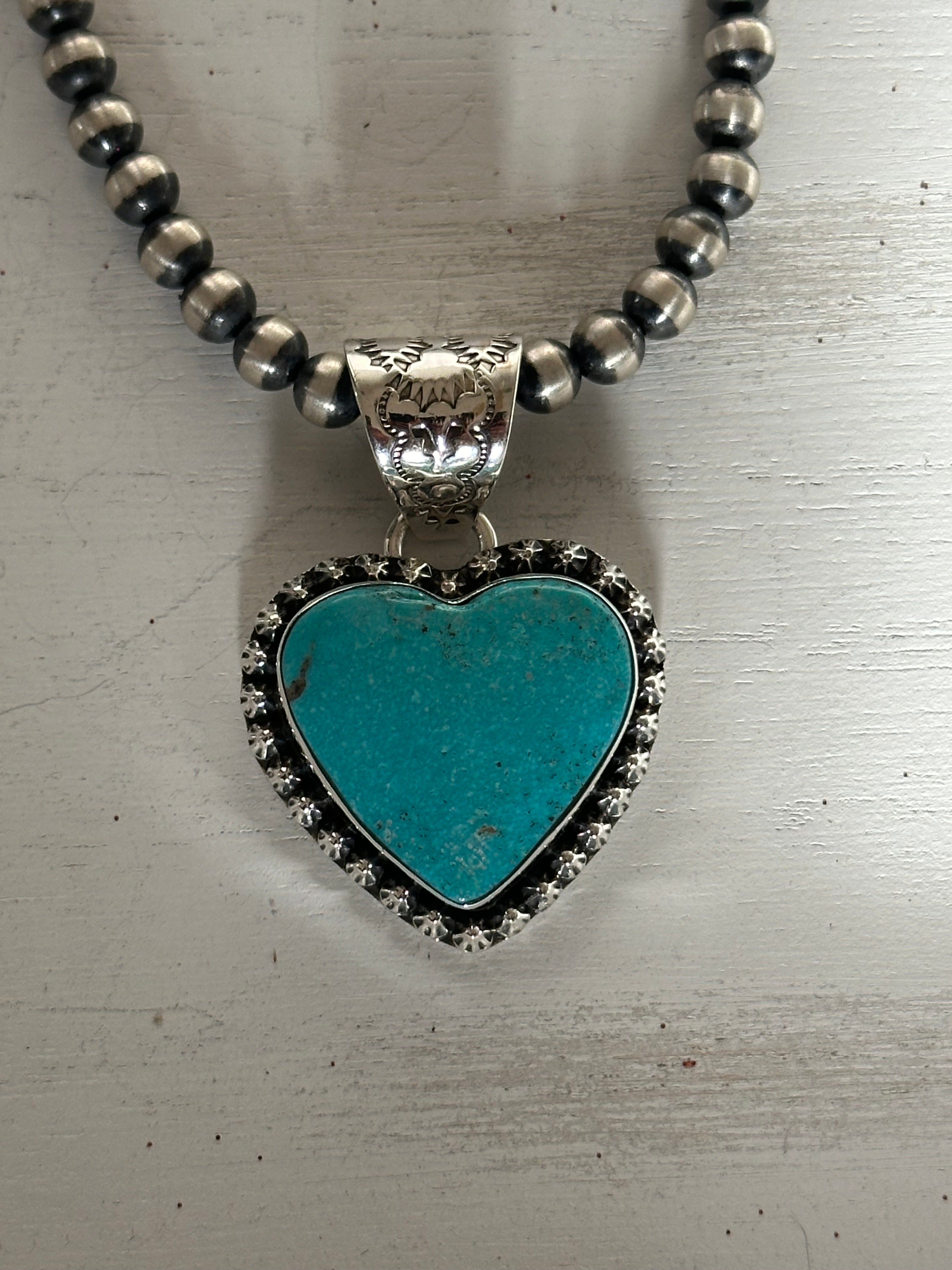 Tony Yazzie Kingman Turquoise & Sterling Silver Heart Pendant