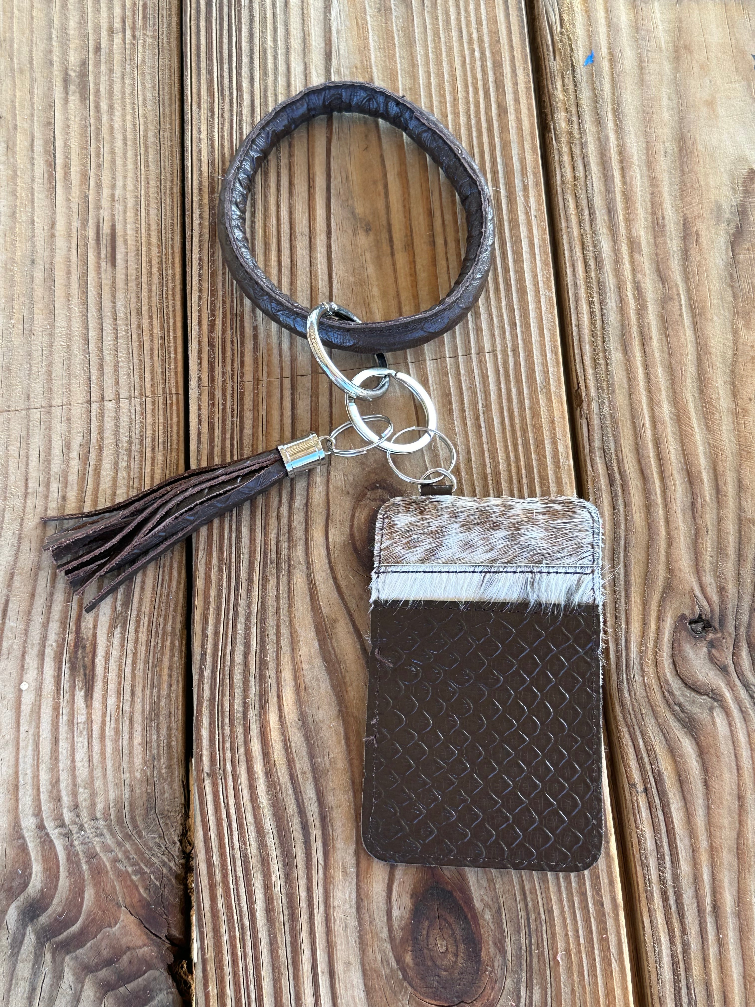 Genuine Leather & Cowhide Wristlet Card Holder