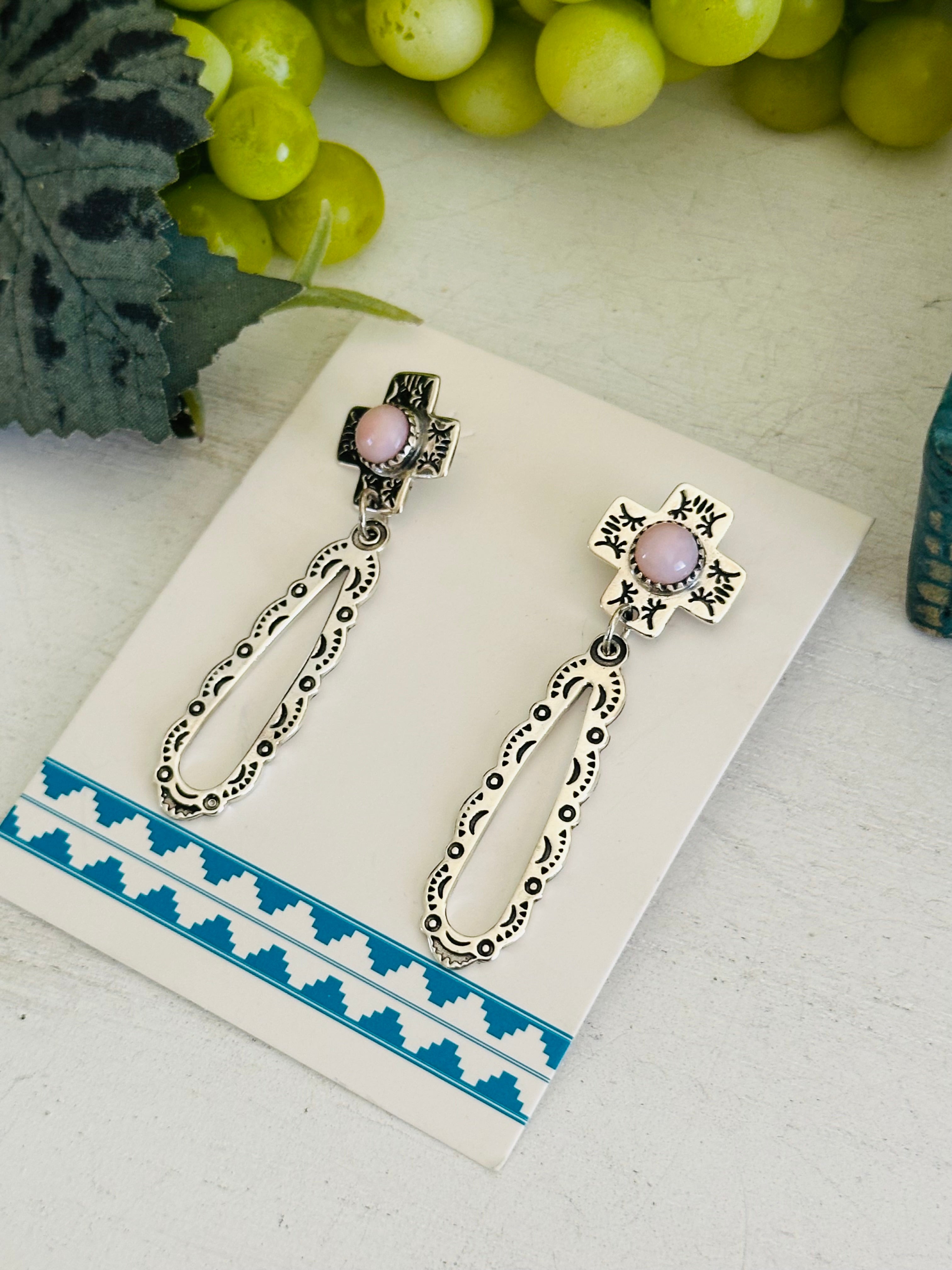 TTD “Gracey” Peruvian Pink Opal & Sterling Silver Post Dangle Earrings