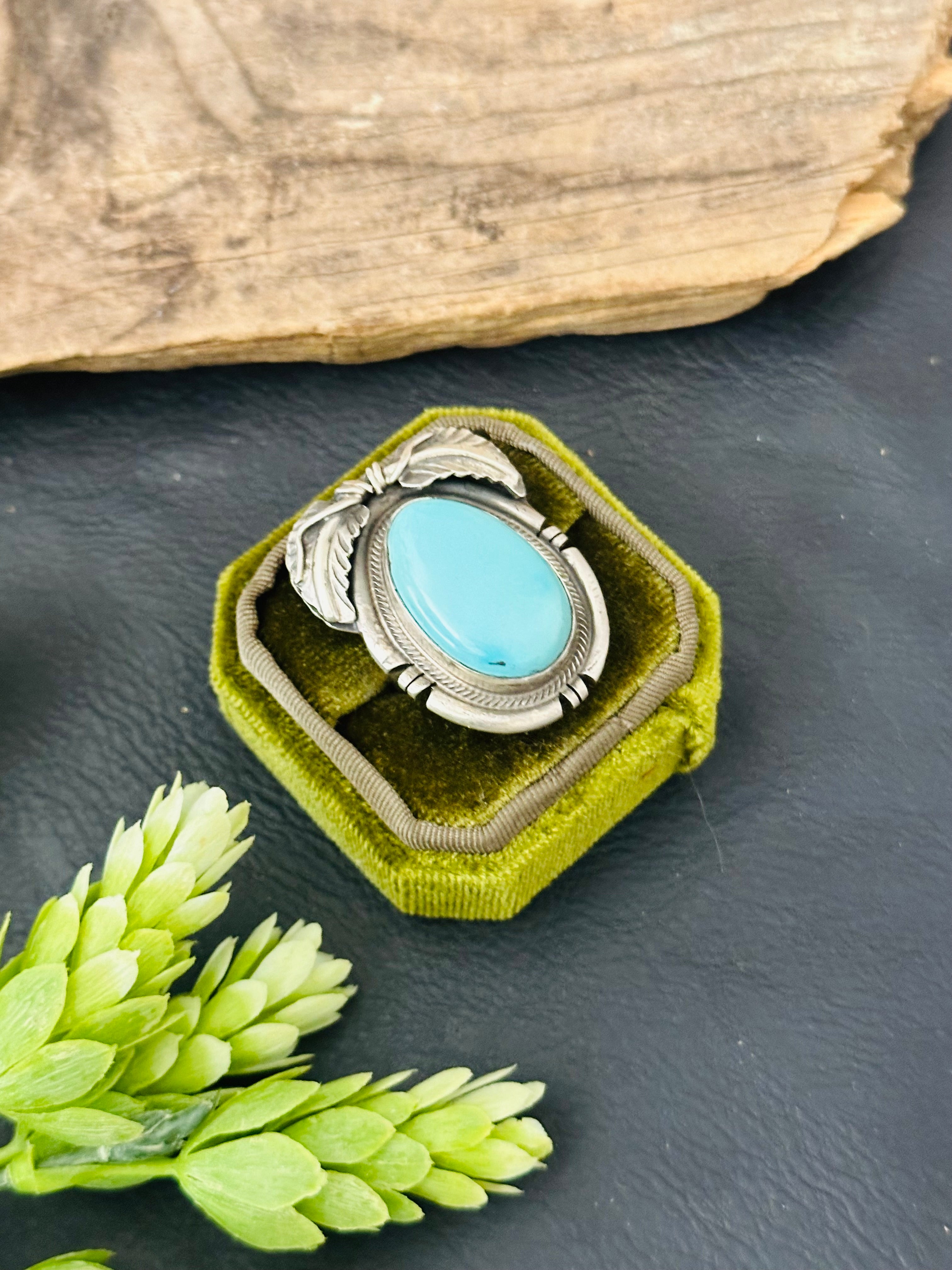 Navajo Made Royston Turquoise & Sterling Silver Adjustable Ring