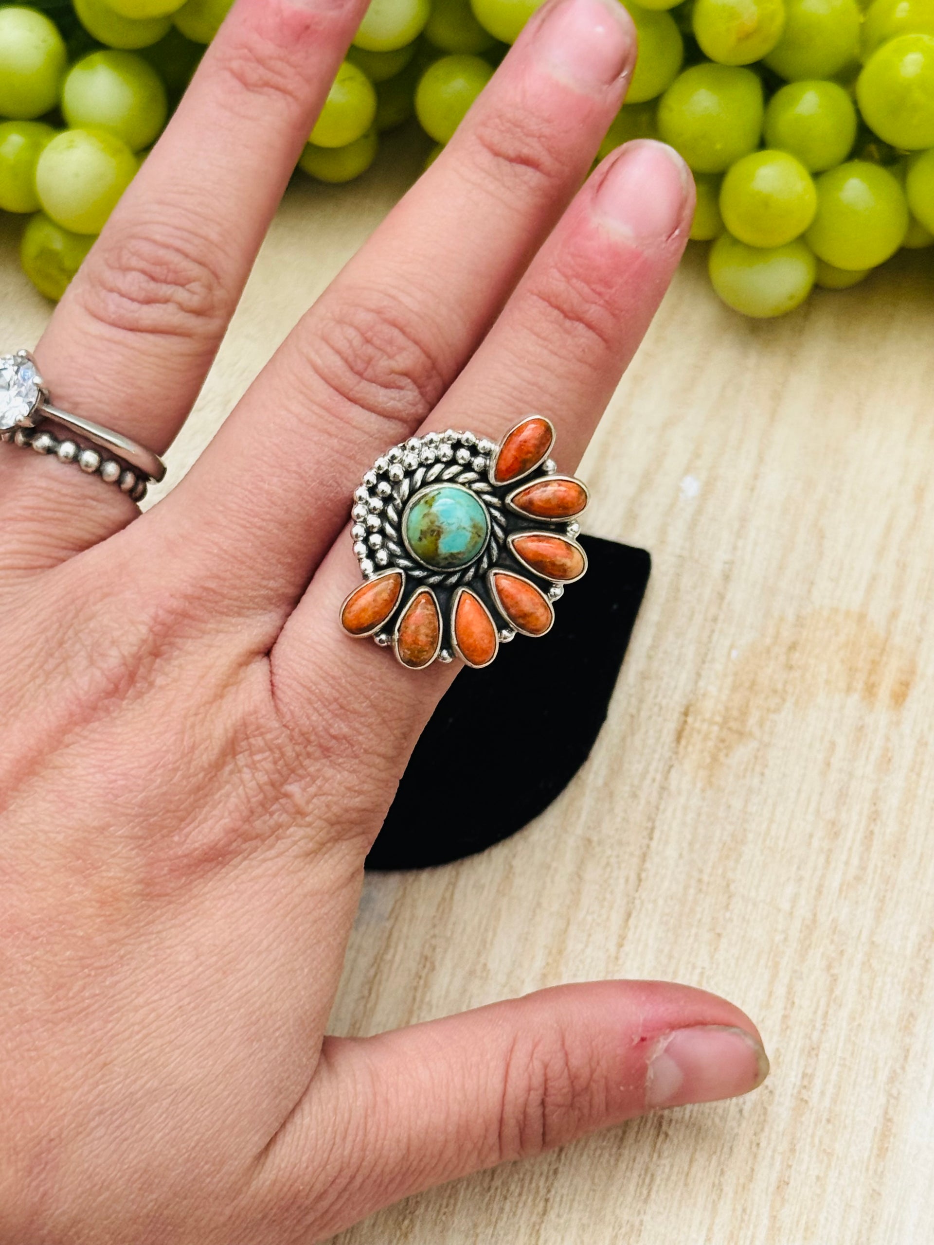 Southwest Handmade Multi Stone & Sterling Silver Adjustable Cluster Ring