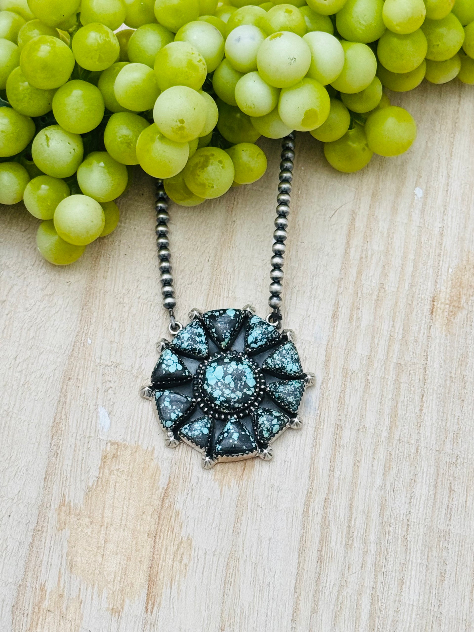Southwest Handmade New Lander Variscite & Sterling Silver Necklace