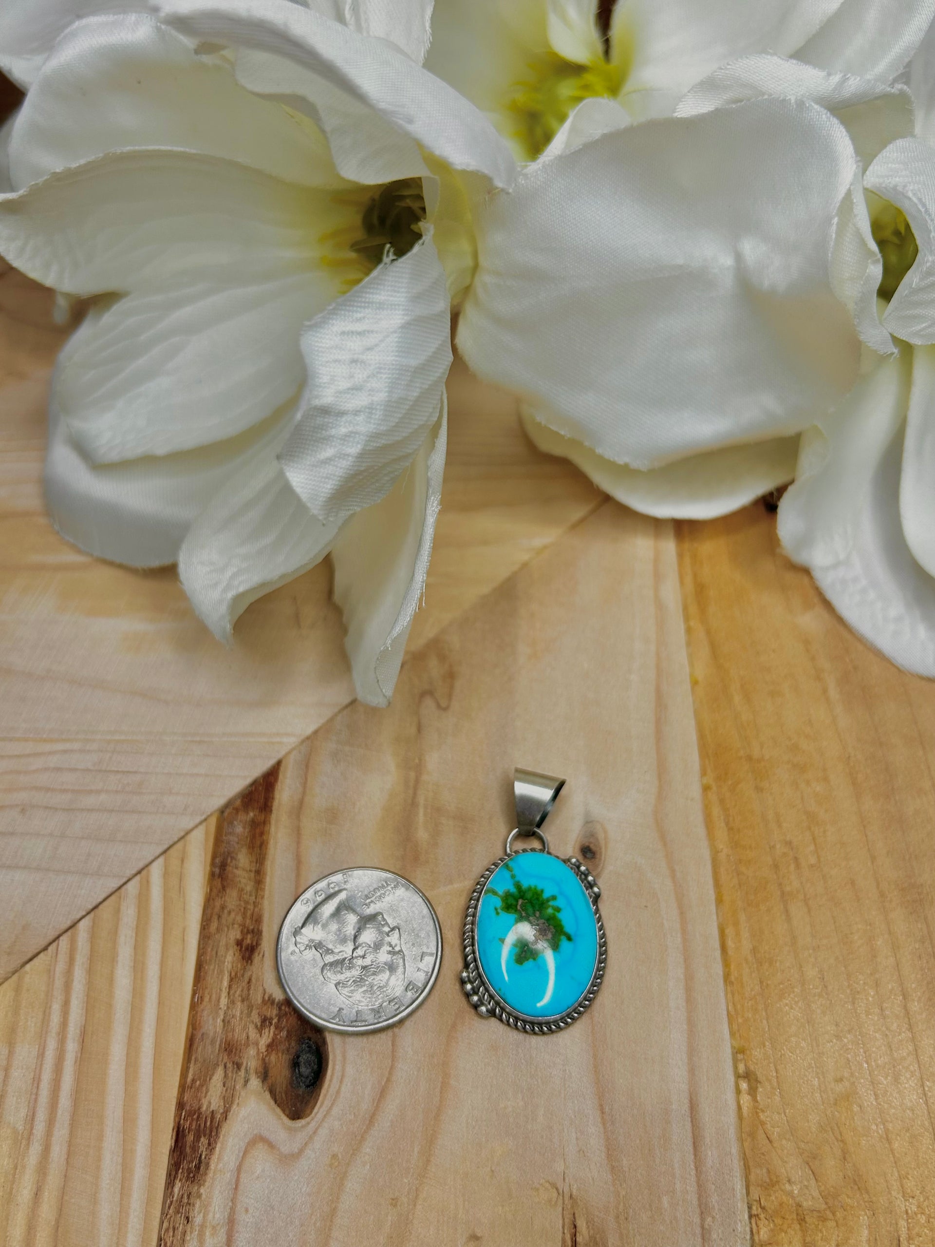 Navajo Made Sonoran Mountain Turquoise & Sterling Silver Pendant