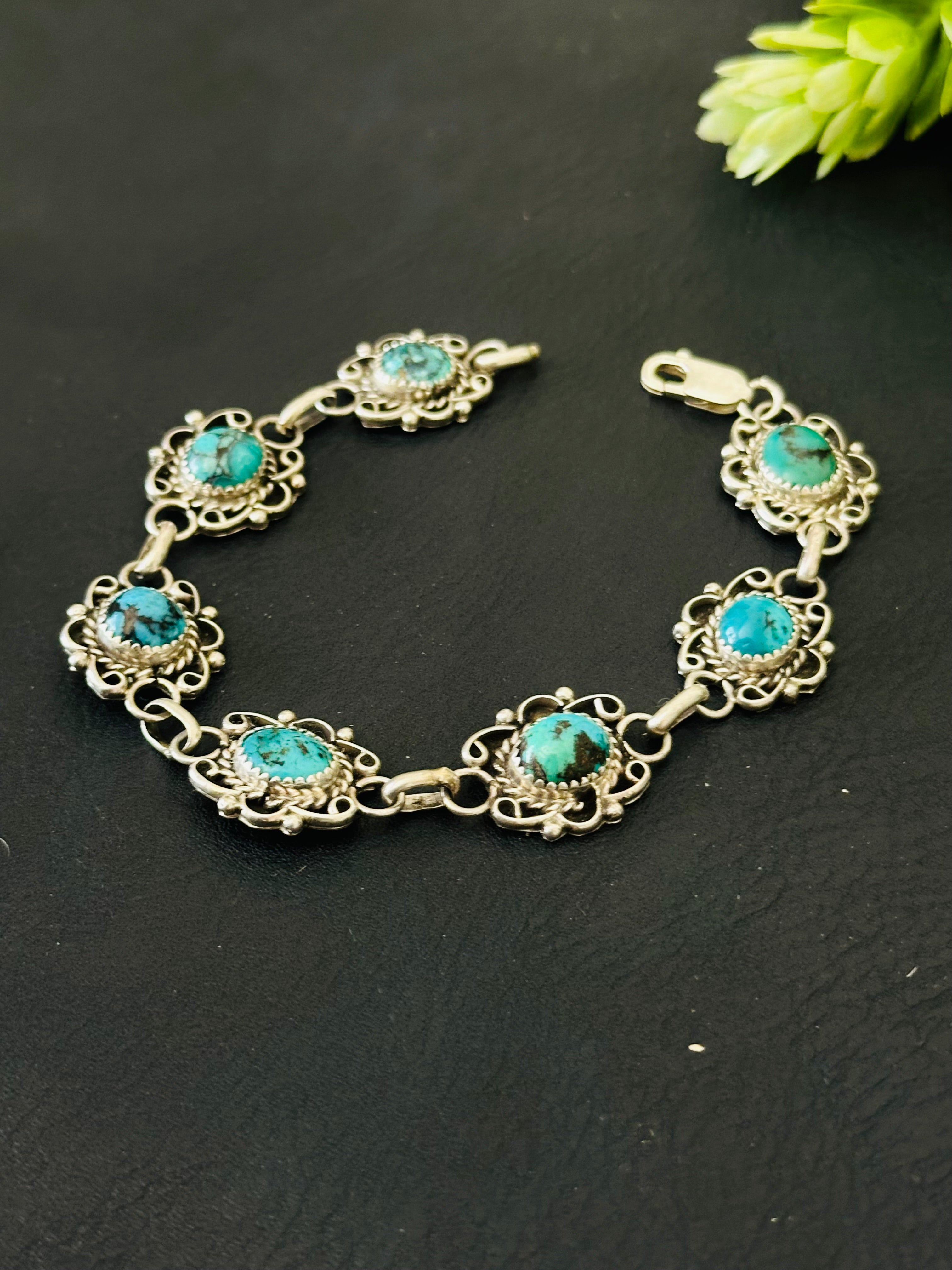 Navajo Made Kingman Turquoise & Sterling Silver Bracelet
