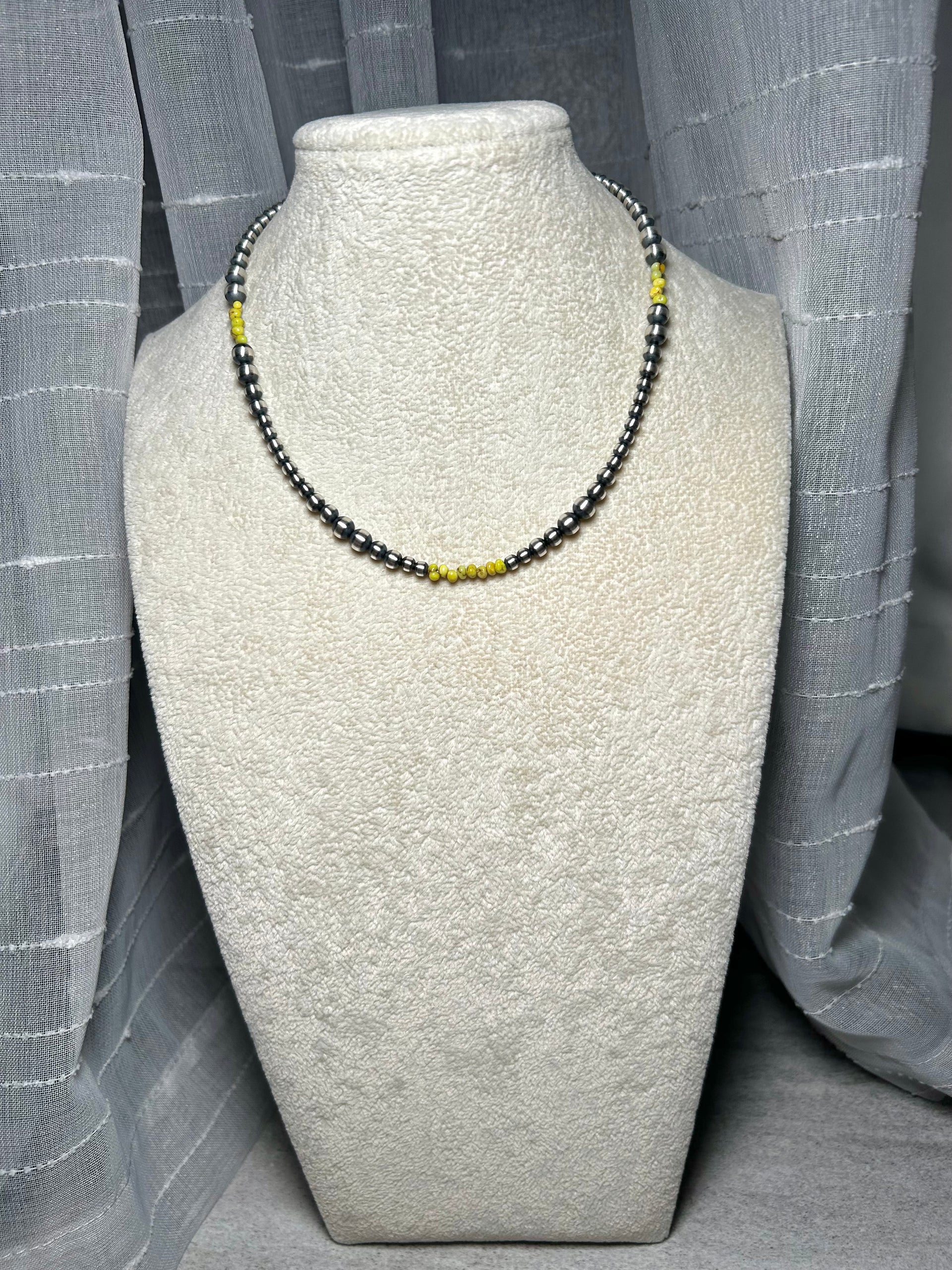 Navajo Strung Palomino Variscite & Sterling Silver Necklace