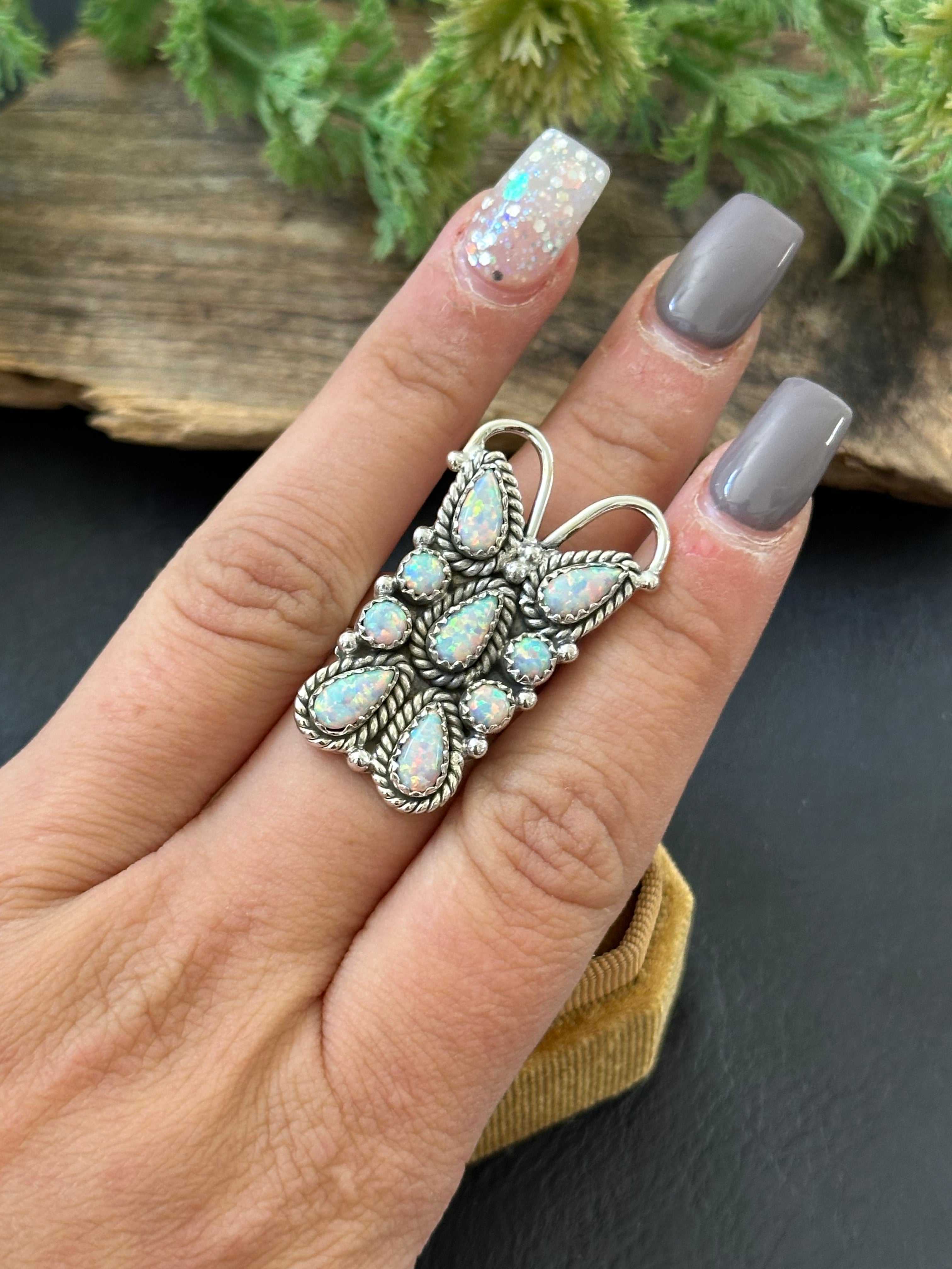 TTD “K’aalógii” Opal & Sterling Silver Adjustable Cluster Ring