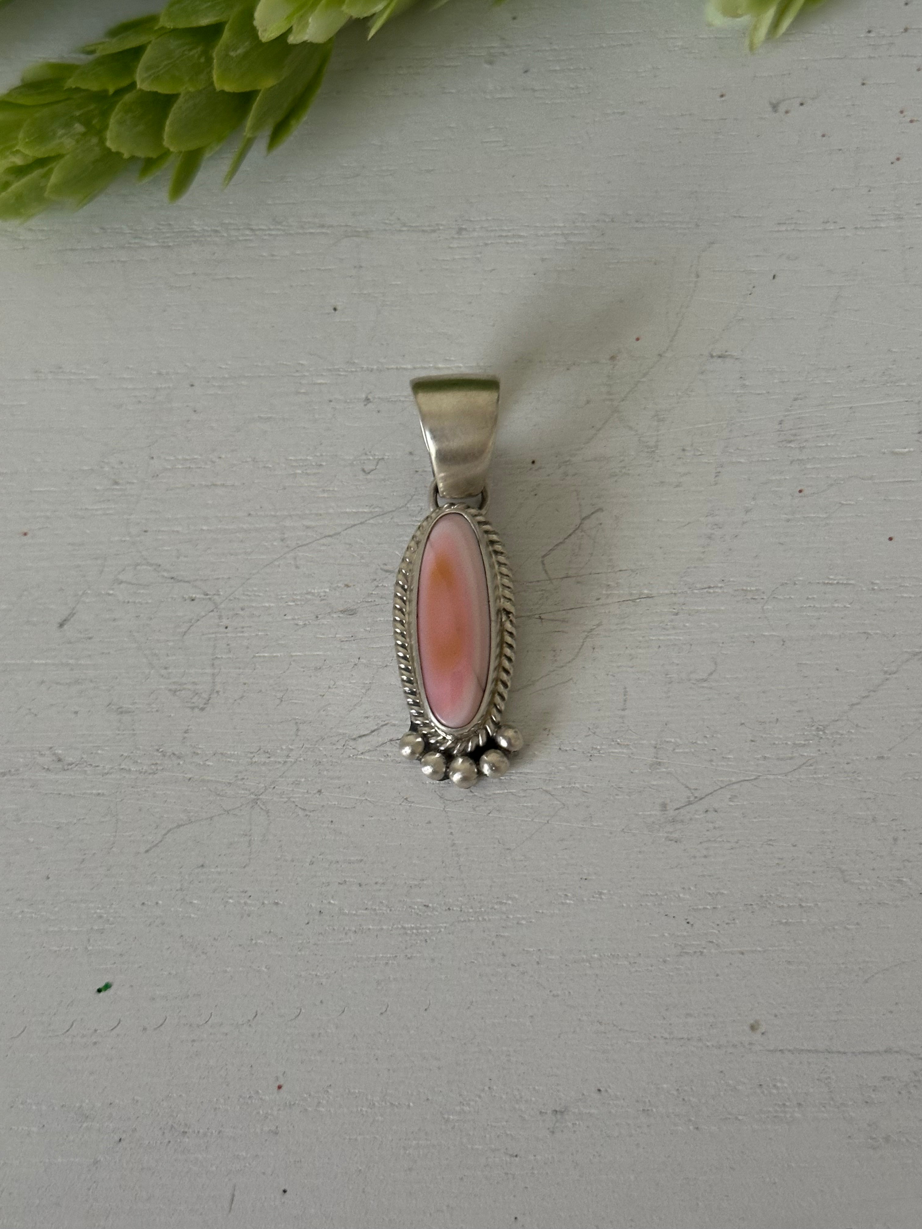 Navajo Made Pink Conch & Sterling Silver Pendant