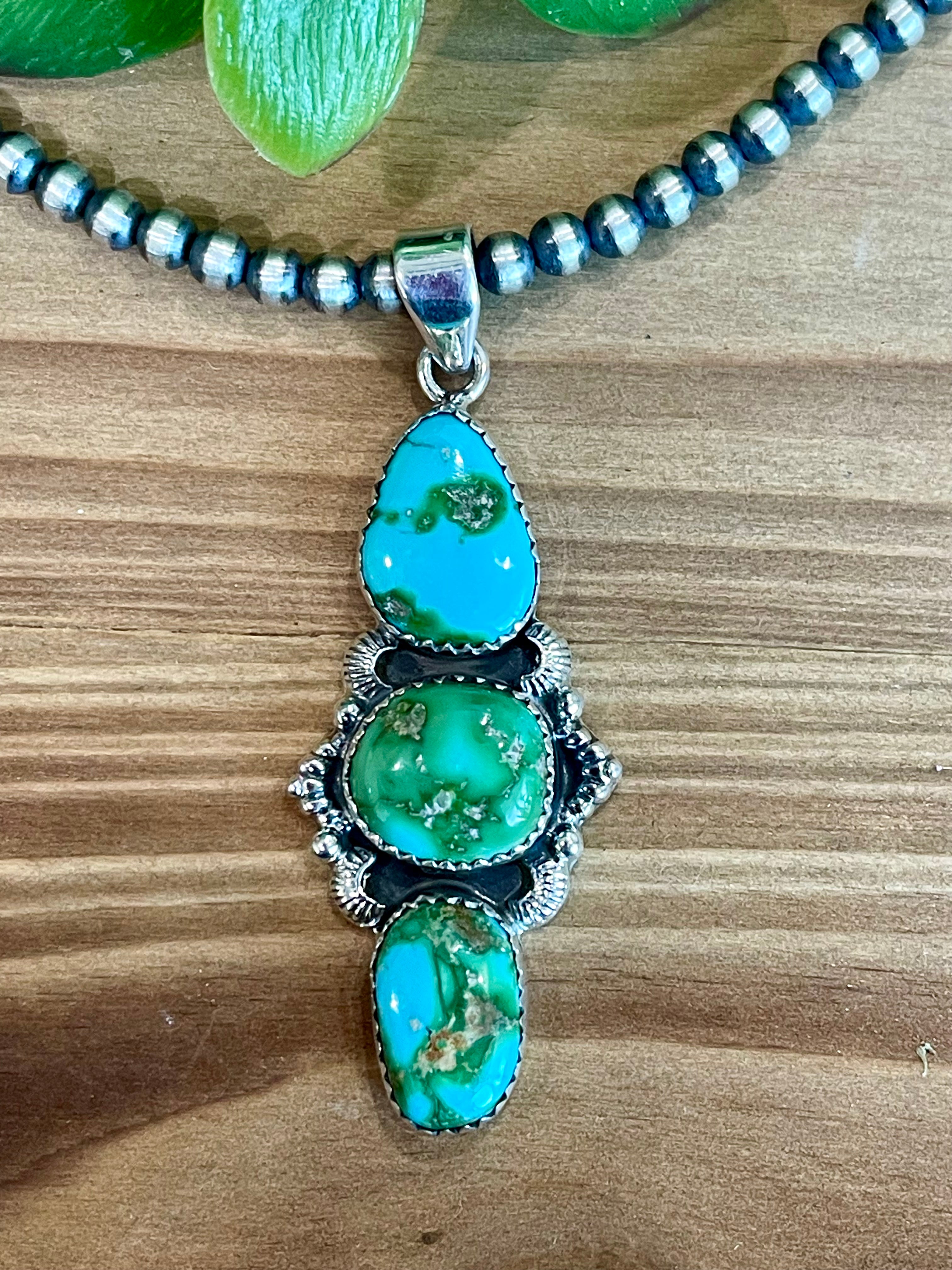 Southwest Handmade Sonoran Mountain Turquoise & Sterling Silver Pendant