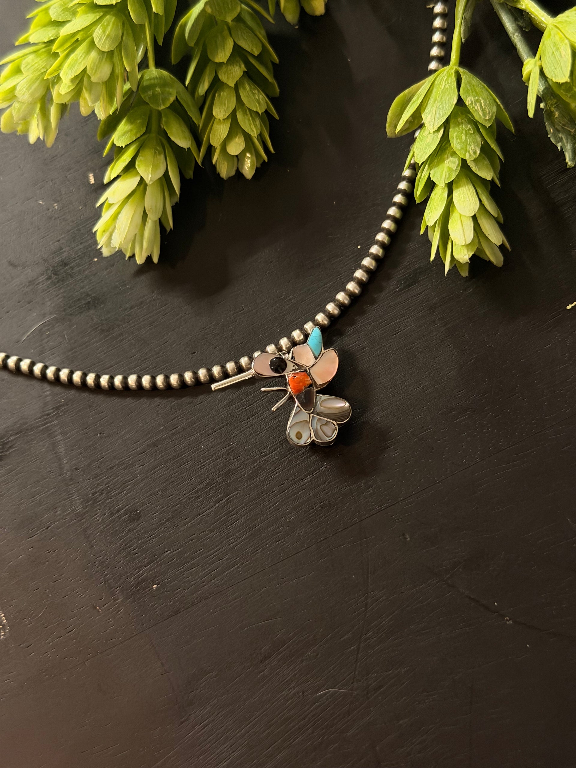 Zuni Multi Stone Inlay & Sterling Silver Hummingbird Inlay Pin/Pendant