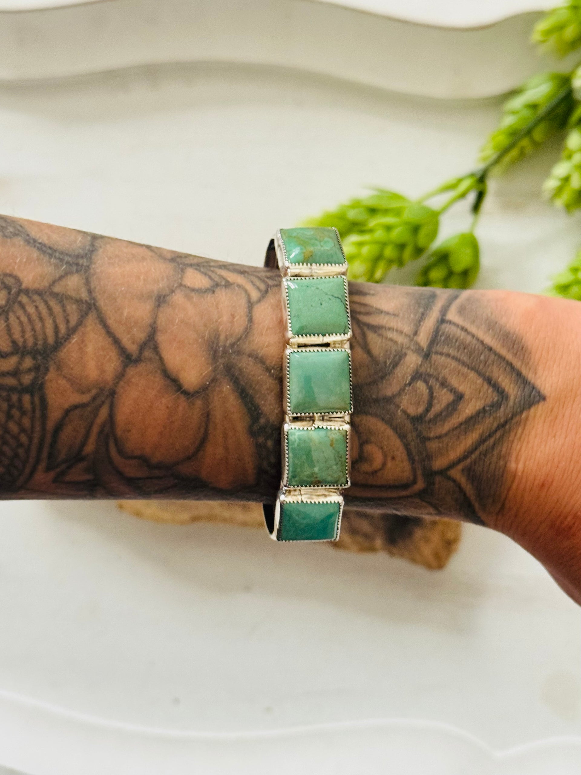Navajo Made Kingman Turquoise & Sterling Silver Cuff Bracelet