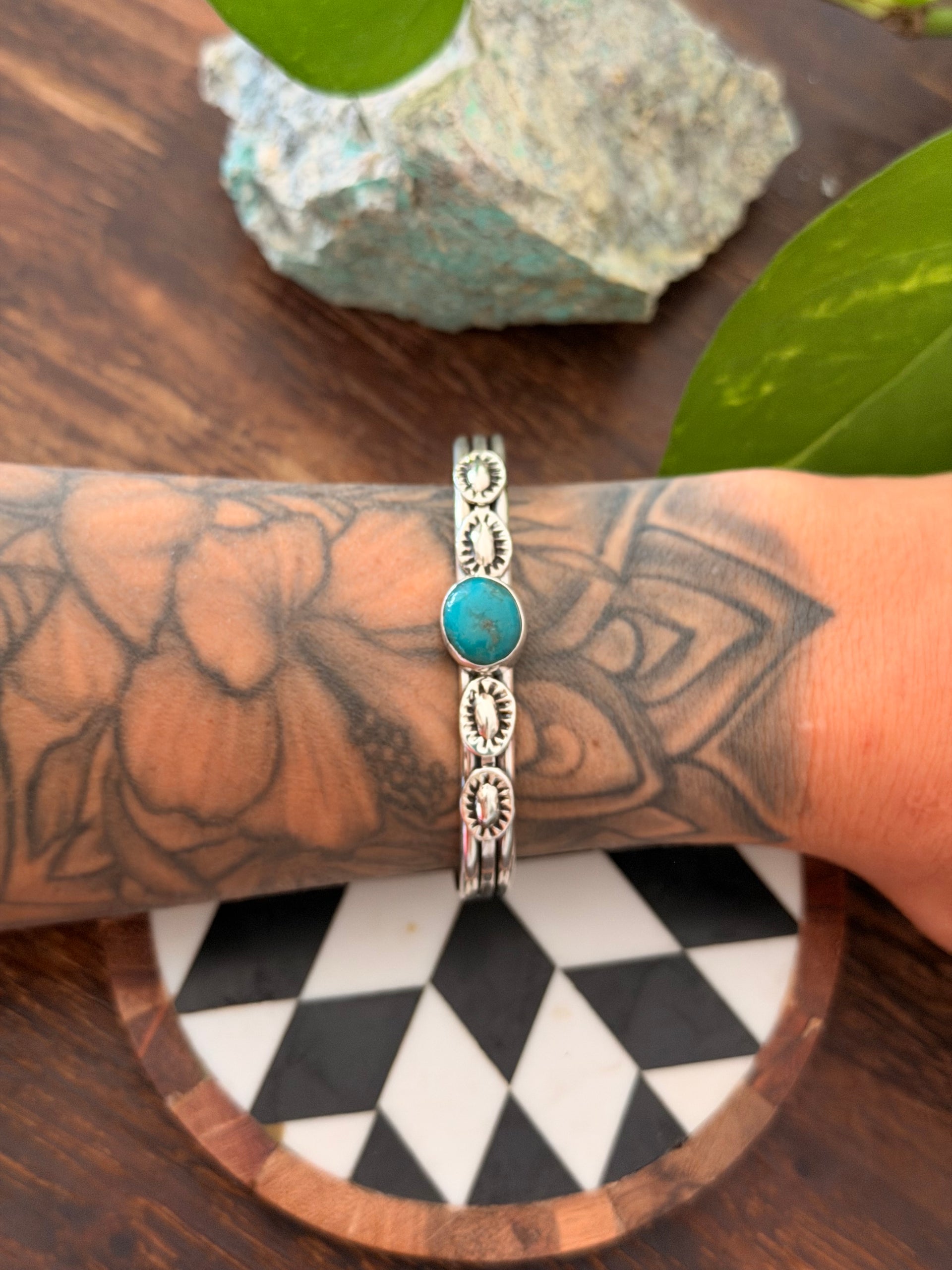 Navajo Made Kingman Turquoise & Sterling Silver Cuff Bracelet