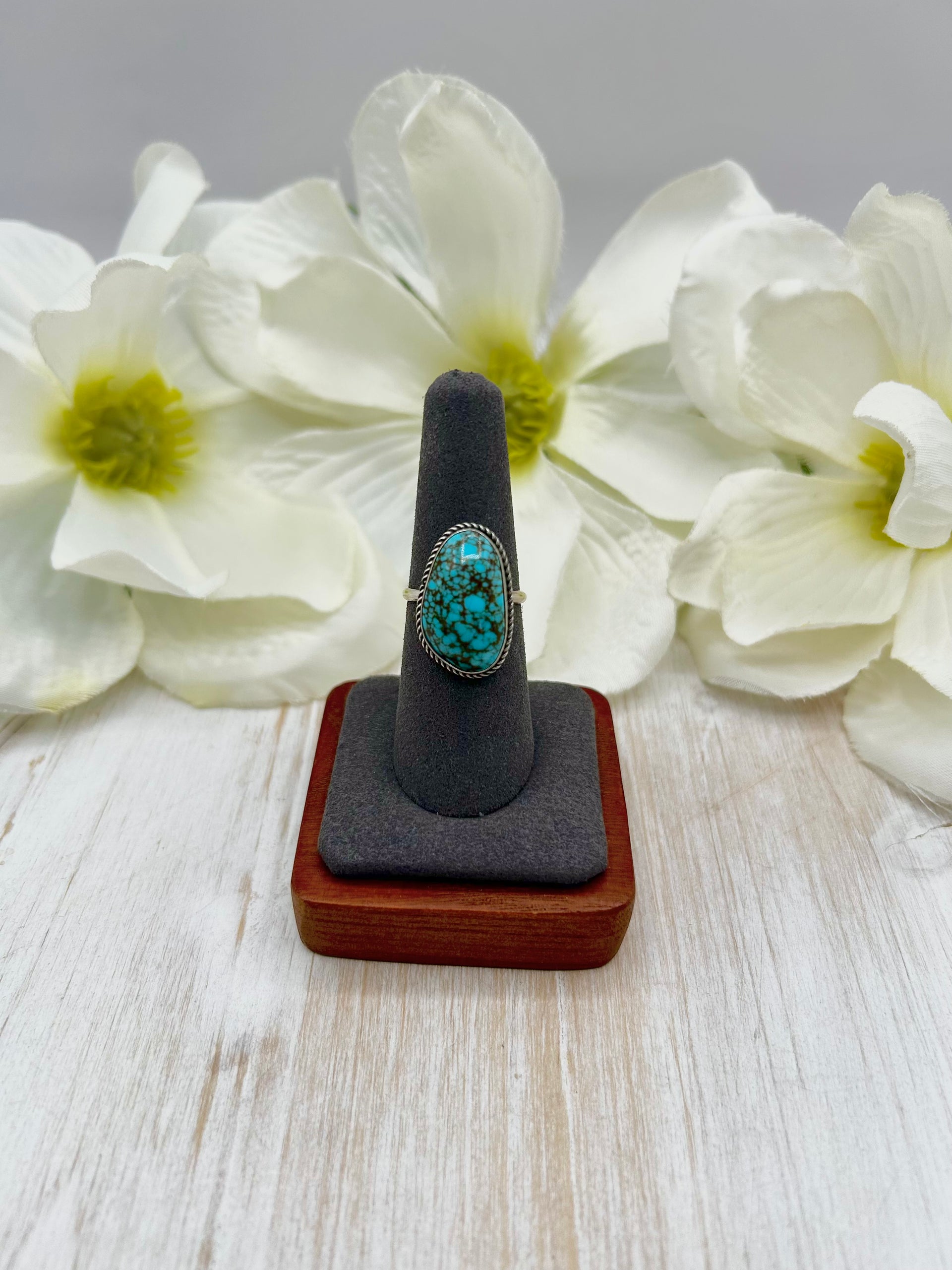 Navajo Made #8 Turquoise & Sterling Silver Ring Size 7.25