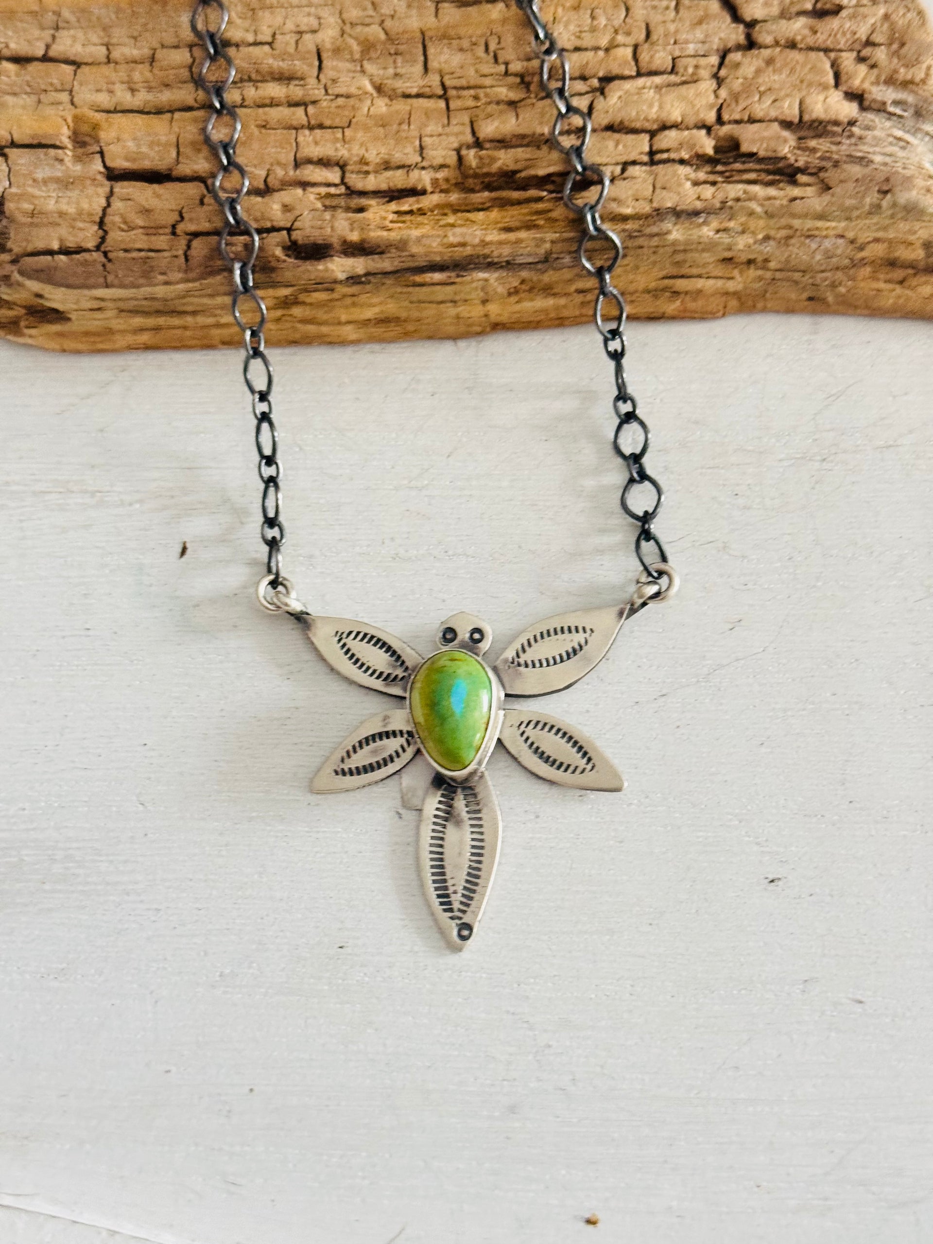 Navajo Made Sonoran Mountain Turquoise & Sterling Silver Dragonfly Necklace