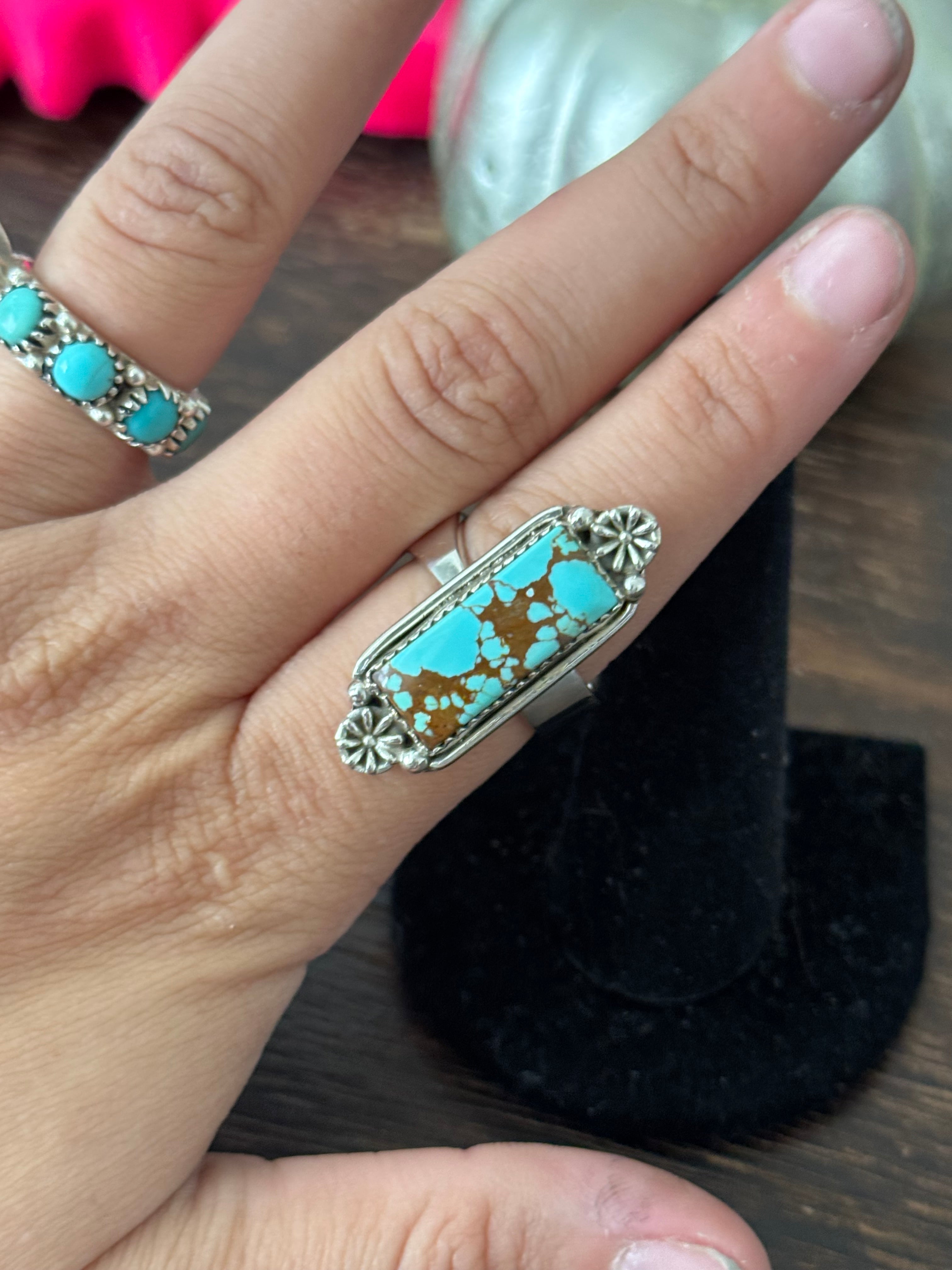 Southwest Handmade Number 8 Turquoise & Sterling Silver Adjustable Ring