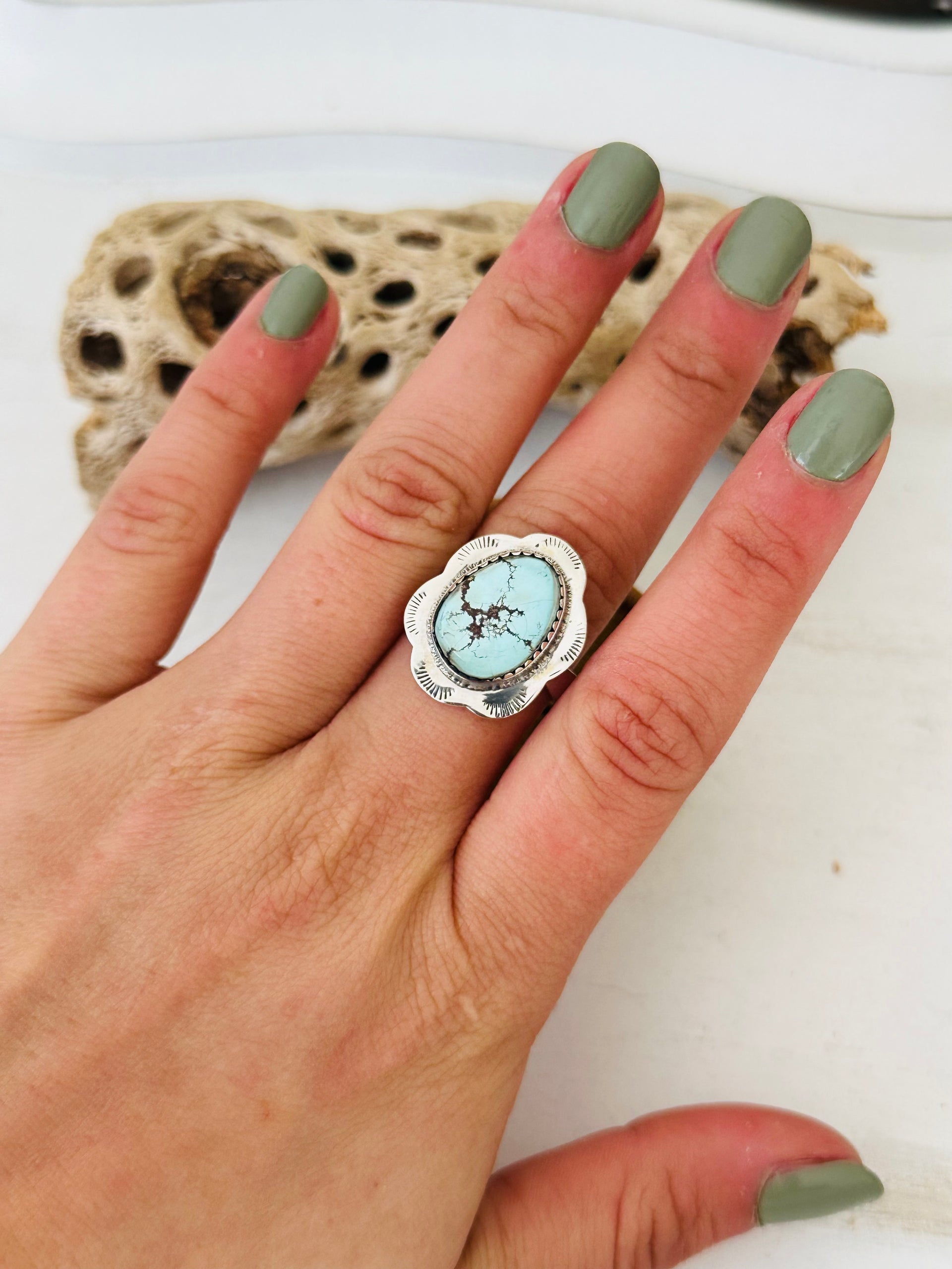 Southwest Handmade Golden Hills Turquoise & Sterling Silver Adjustable Ring