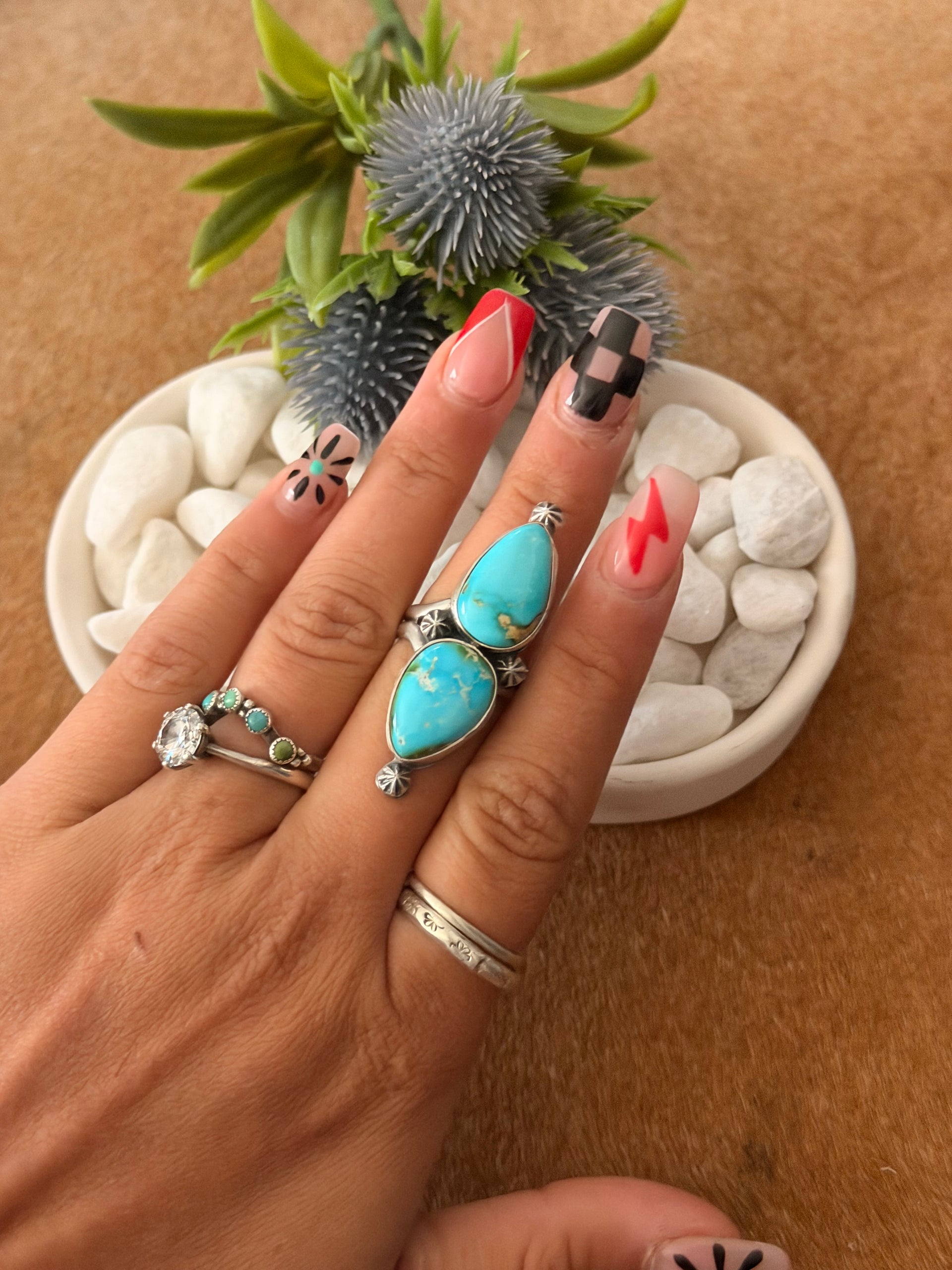 Navajo Made Sonoran Mountain Turquoise & Sterling Silver Adjustable Ring