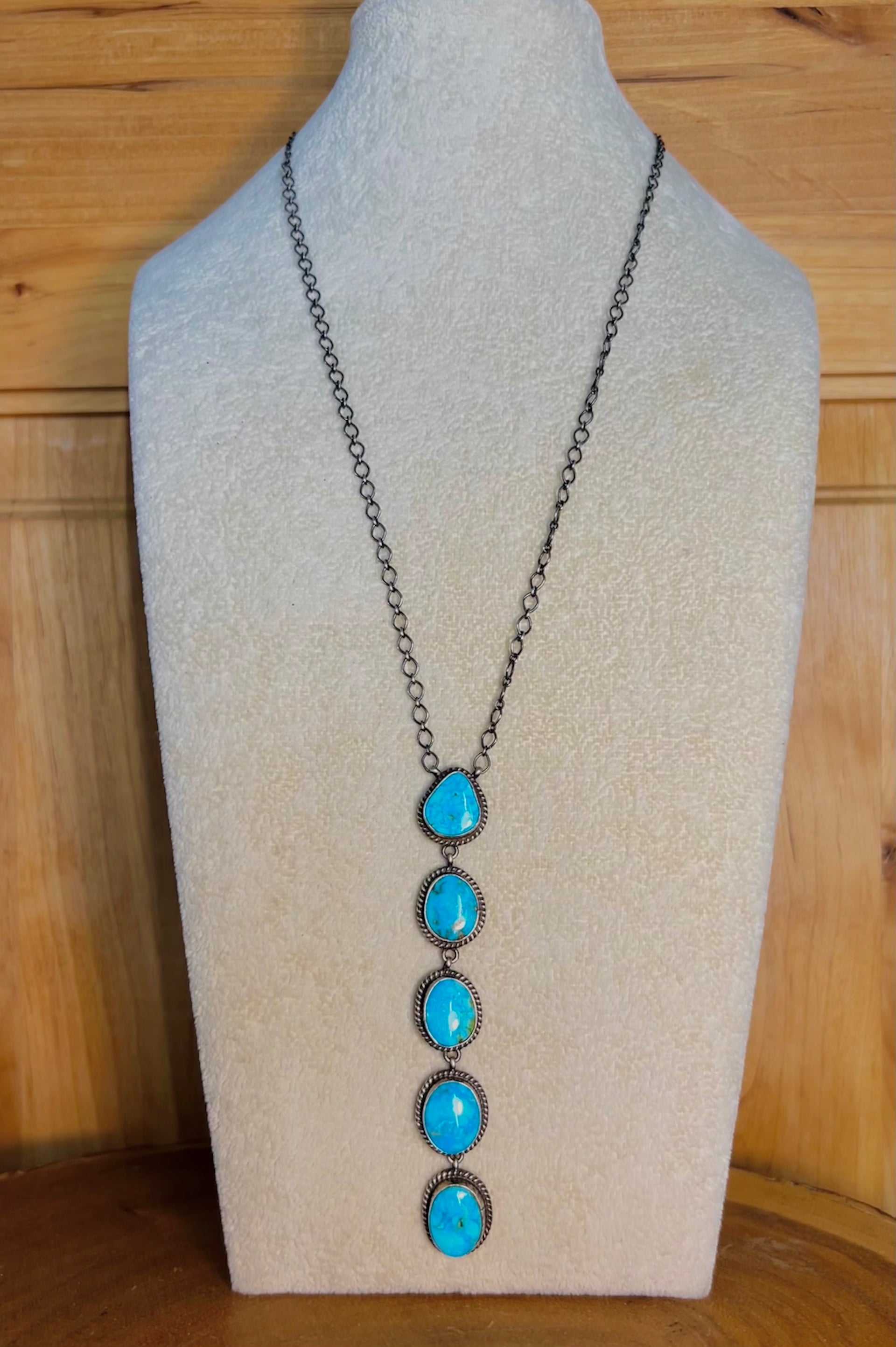 John Frank Birds Eye Kingman Turquoise & Sterling Sliver Drop Necklace