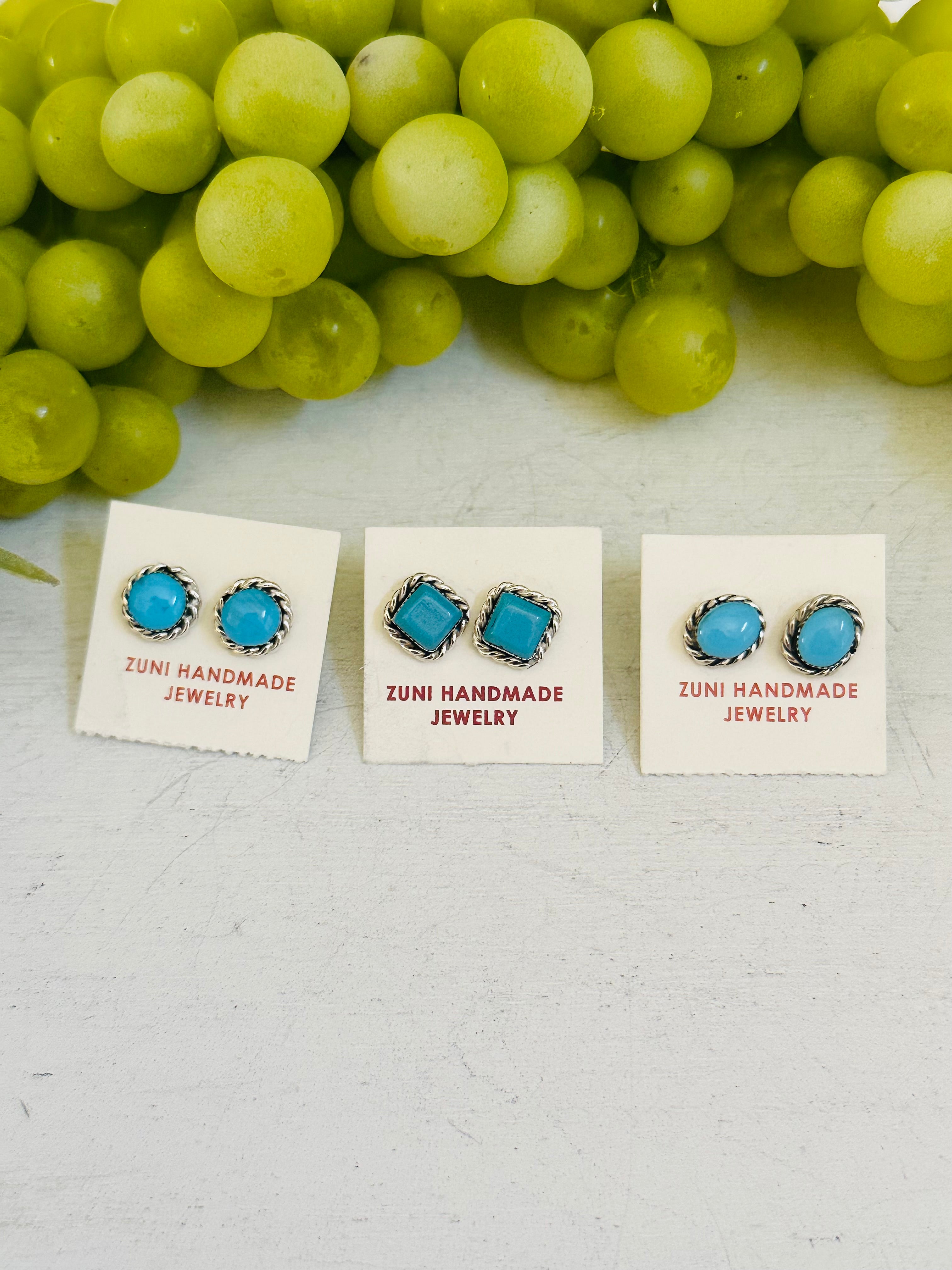 Zuni Made Turquoise & Sterling Silver Post Earrings