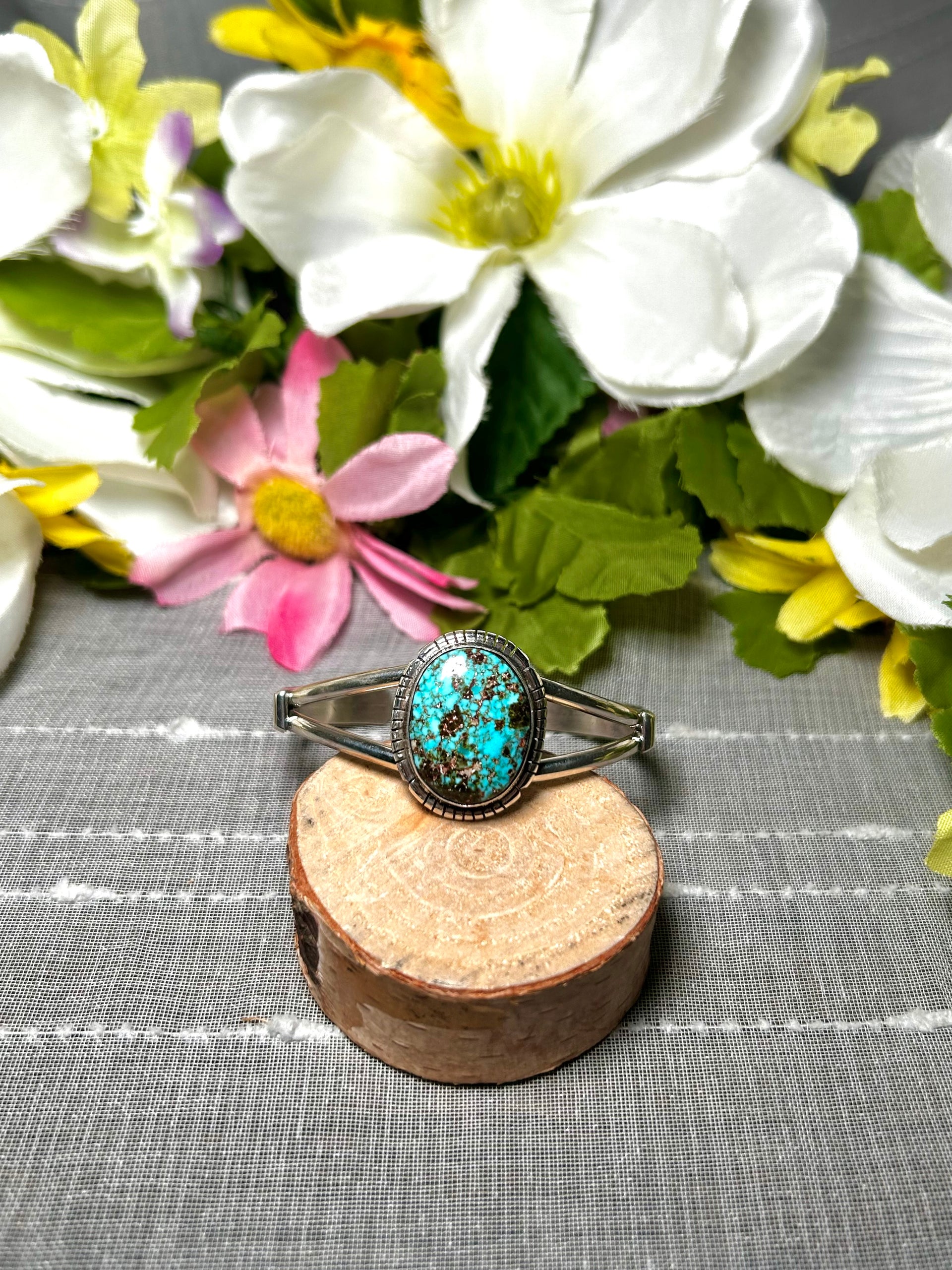 Navajo Made Highgrade Kingman Turquoise & Sterling Silver Cuff Bracelet