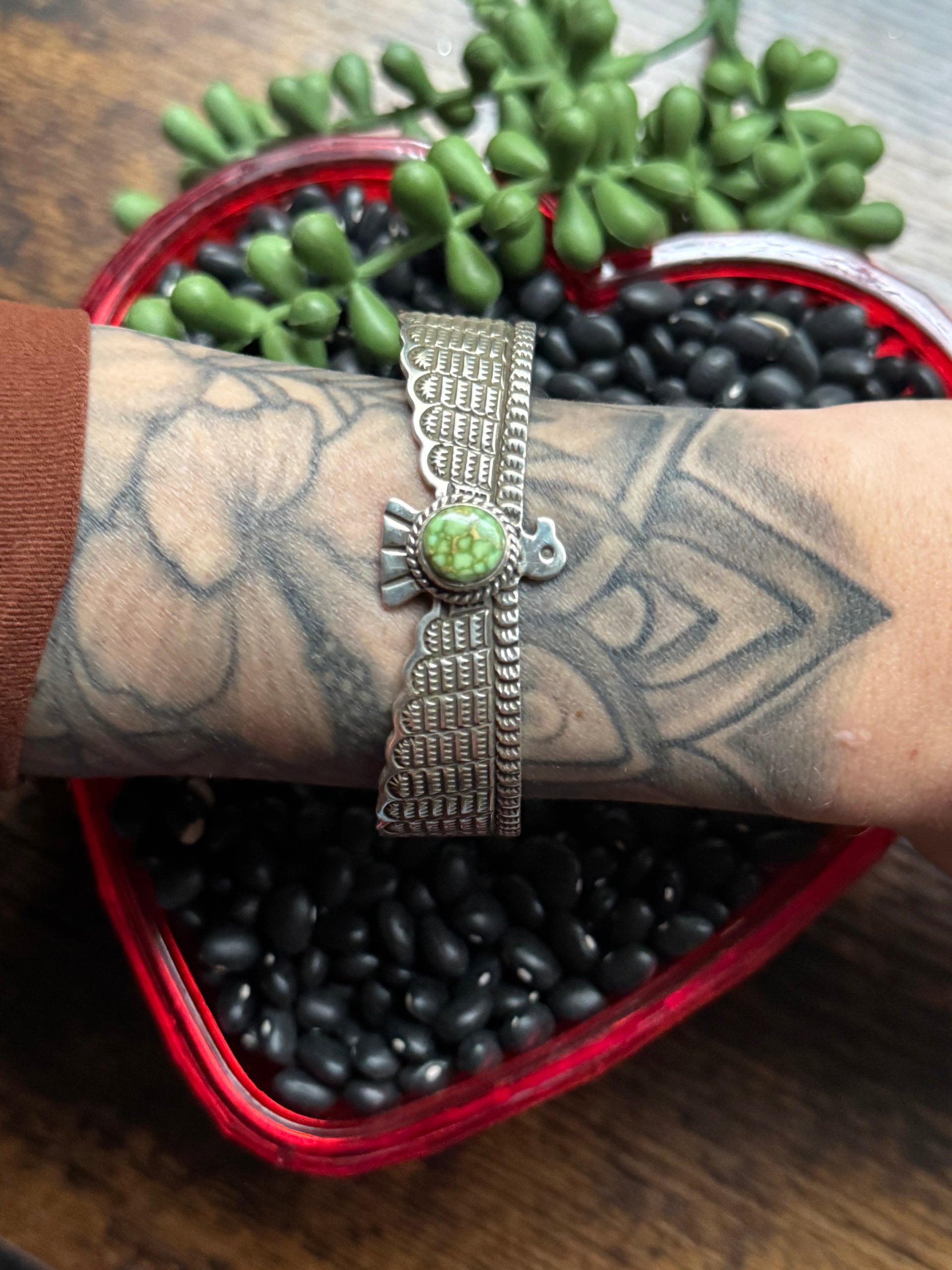 Darell Cadman Sonoran Gold Turquoise & Sterling Silver Thunderbird Cuff Bracelet