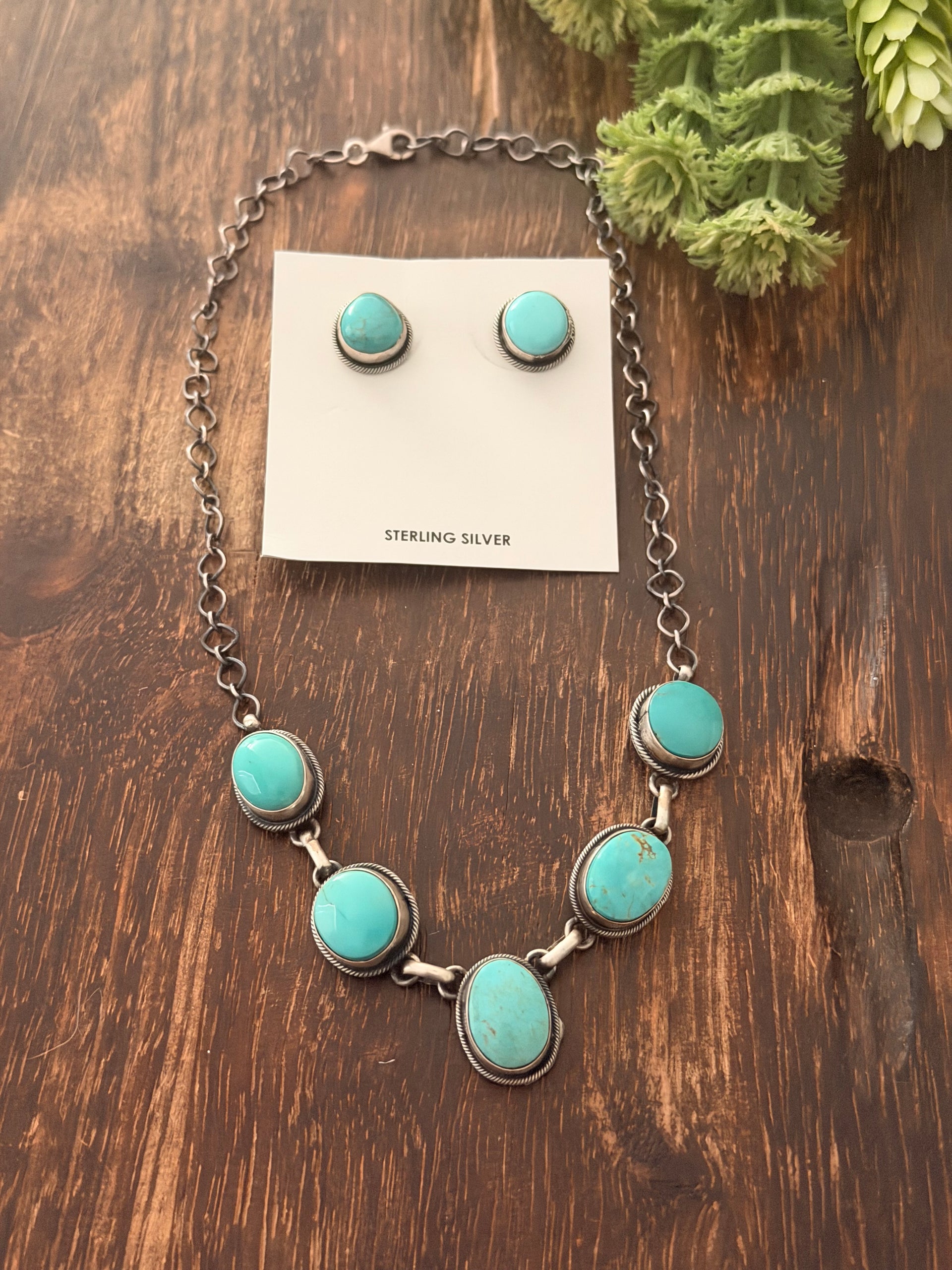 Darrin Livingston Kingman Turquoise & Sterling Silver Necklace Set