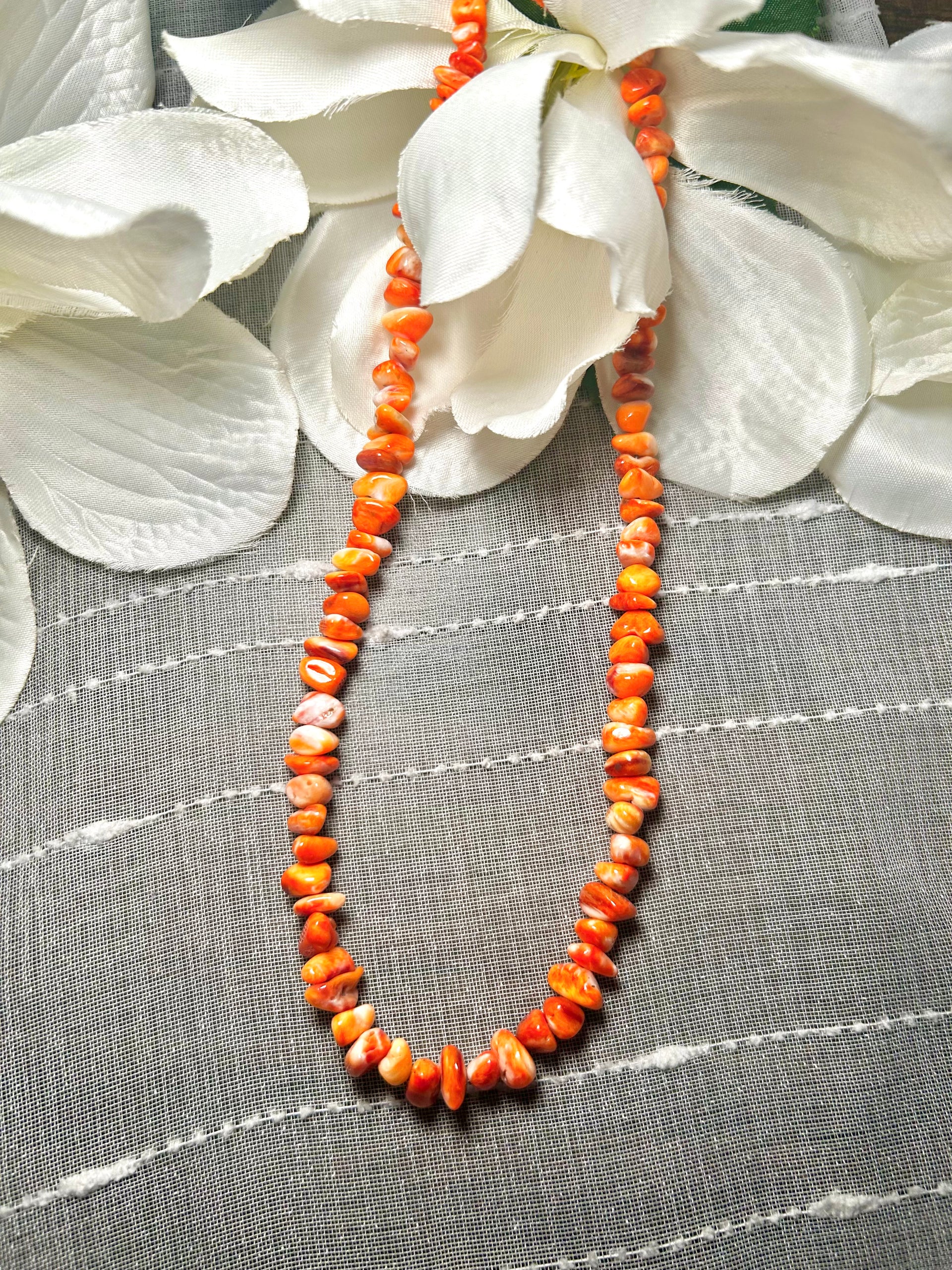 Navajo Made Strung Spiny Oyster & Sterling Silver Necklace