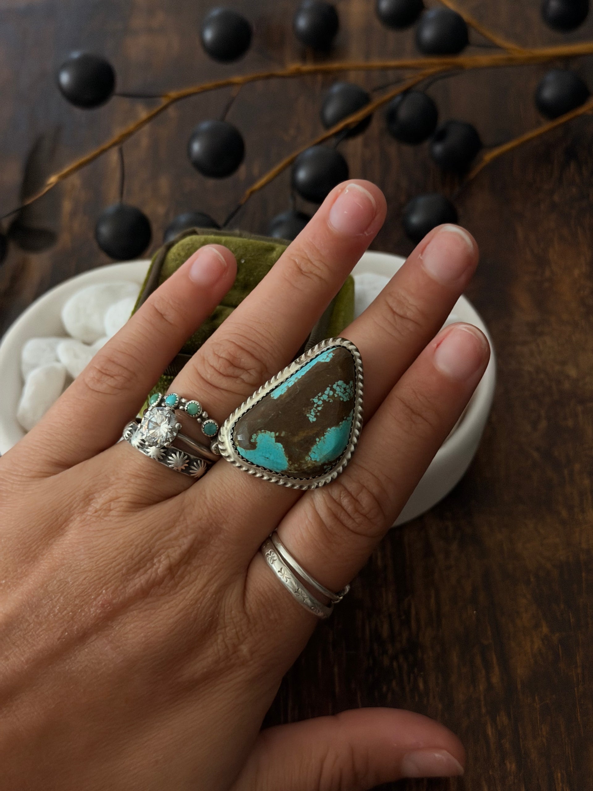 Leslie Nez Mine 8 Turquoise & Sterling Silver Adjustable Ring