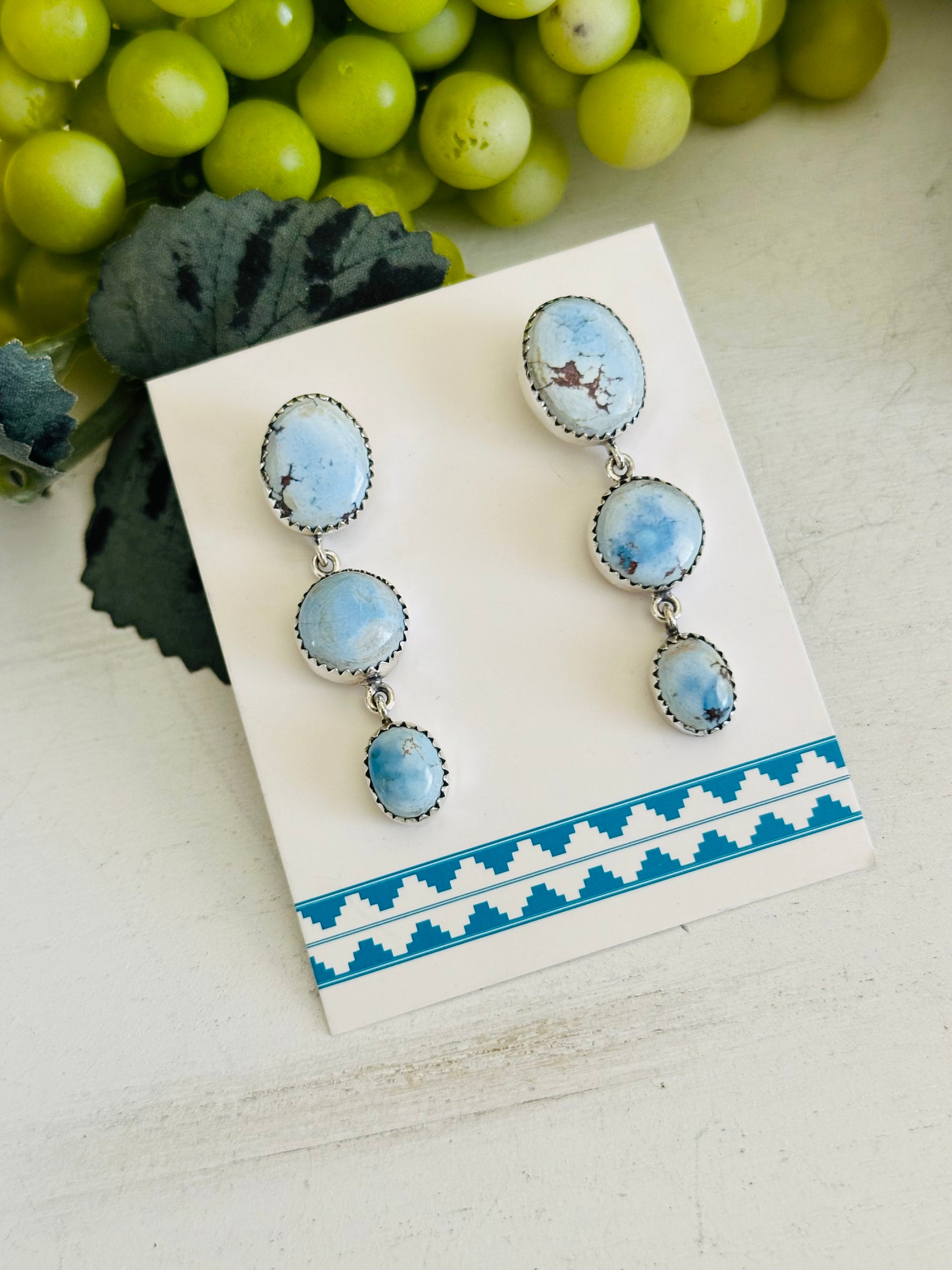 Southwest Handmade Golden Hills Turquoise & Sterling Silver Post Dangle Earrings