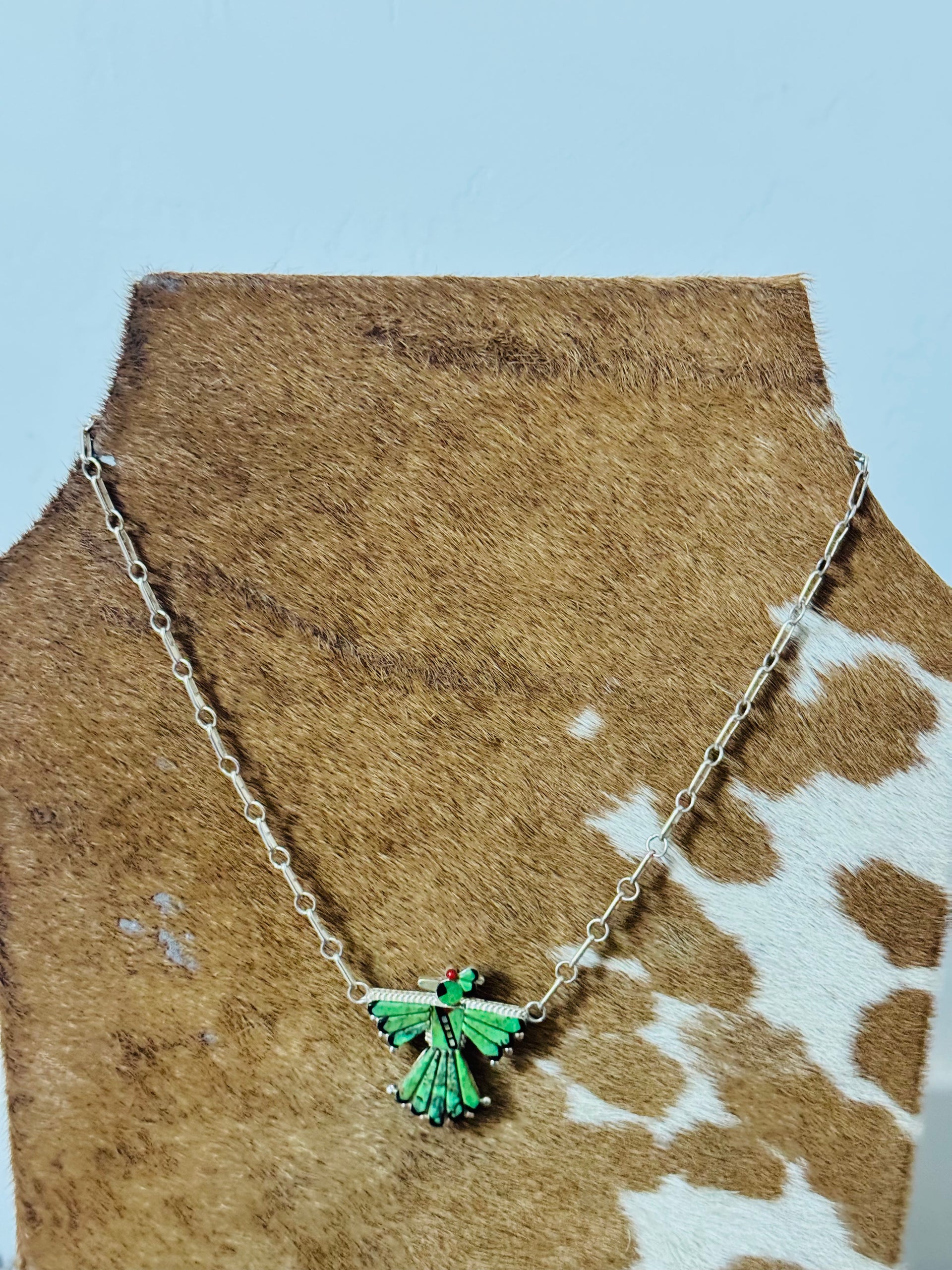 Michelle Pena Multi Stone & Sterling Silver Thunderbird Inlay Necklace