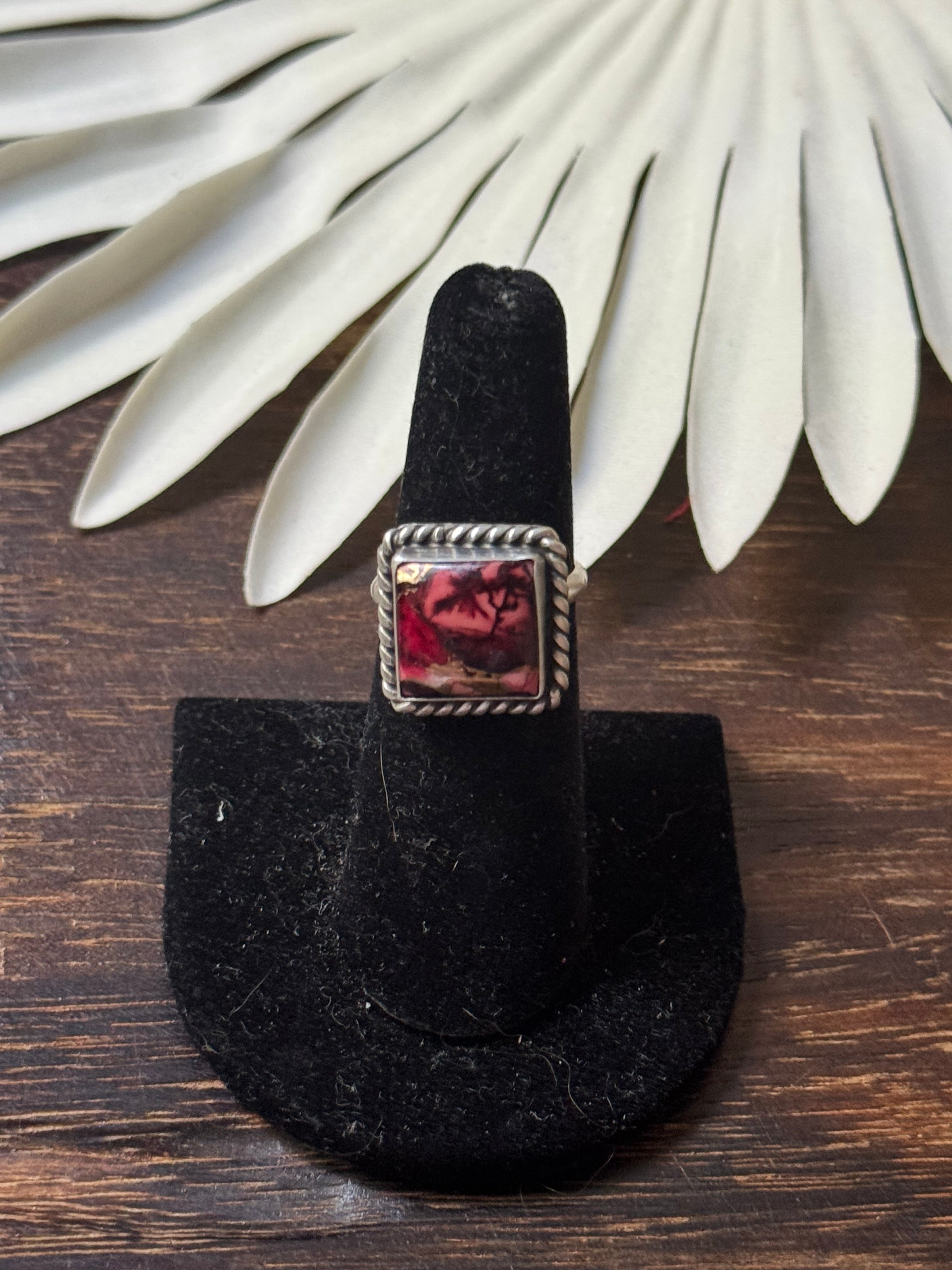 Navajo Made Rose Dahlia & Sterling Silver Adjustable Rings