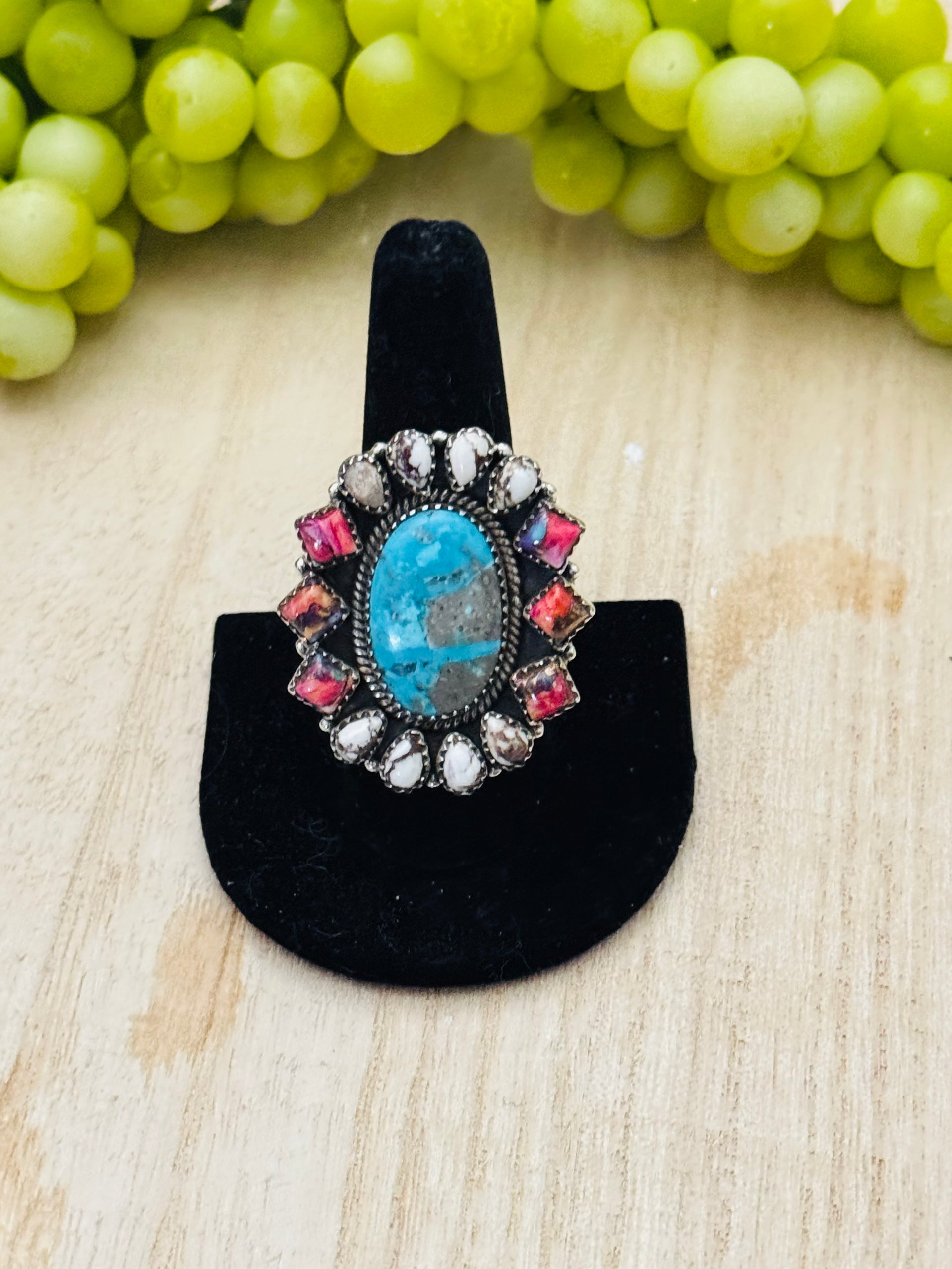 Southwest Handmade Multi Stone & Sterling Silver Adjustable Cluster Ring