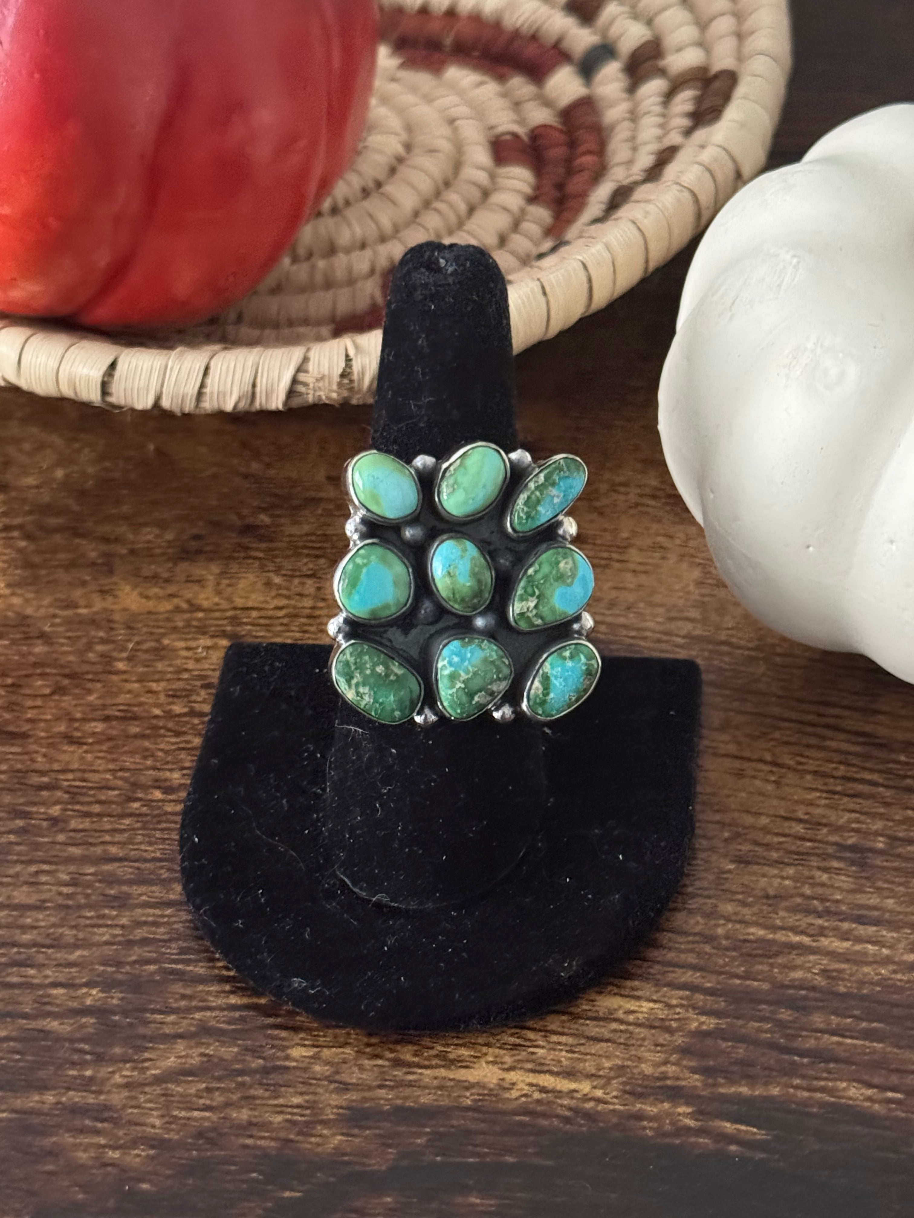 Southwest Handmade Sonoran Mountain Turquoise & Sterling Silver Adjustable Cluster Ring