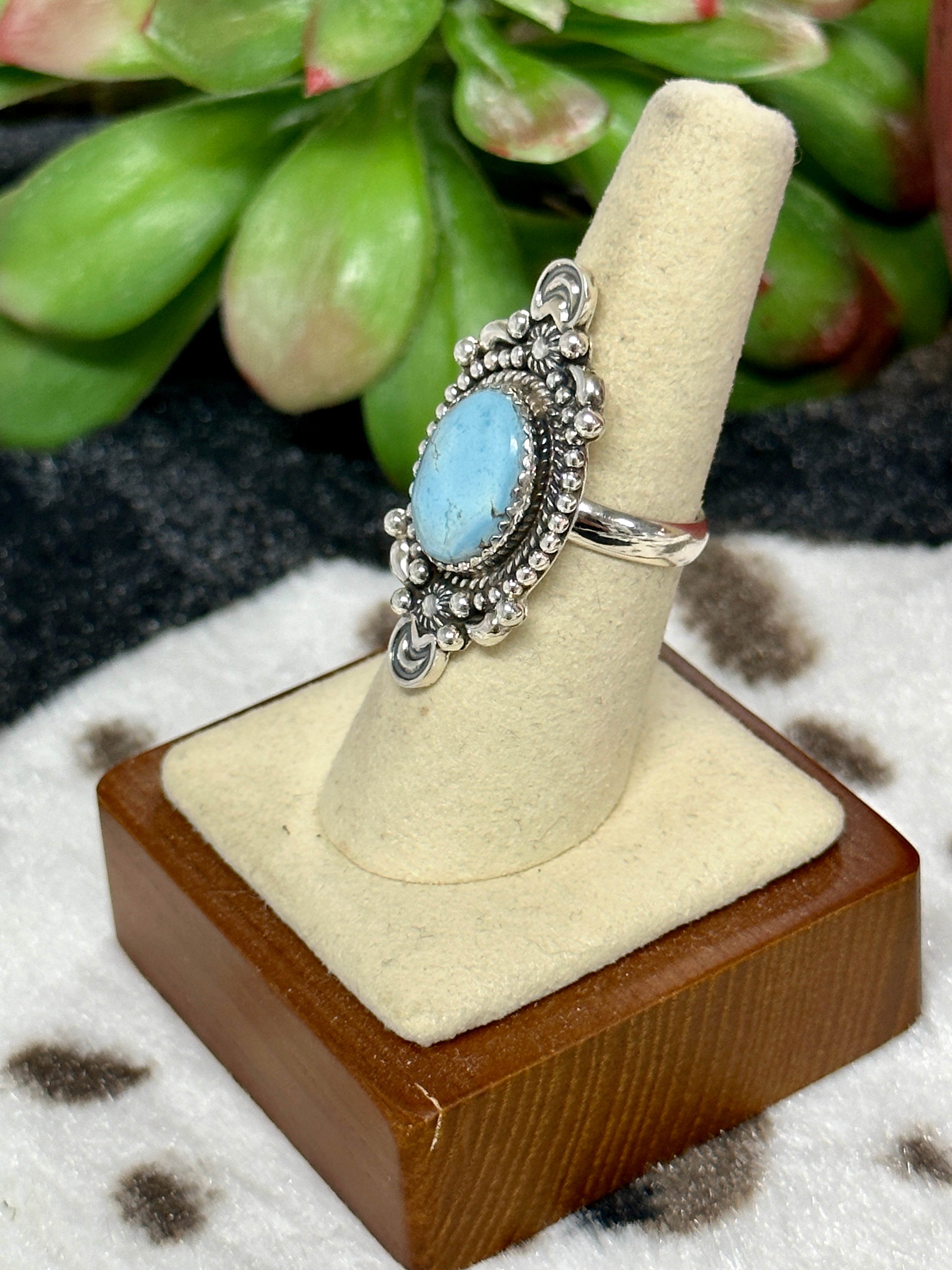 Southwest Handmade Golden Hill’s Turquoise & Sterling Silver Ring Size 6.75