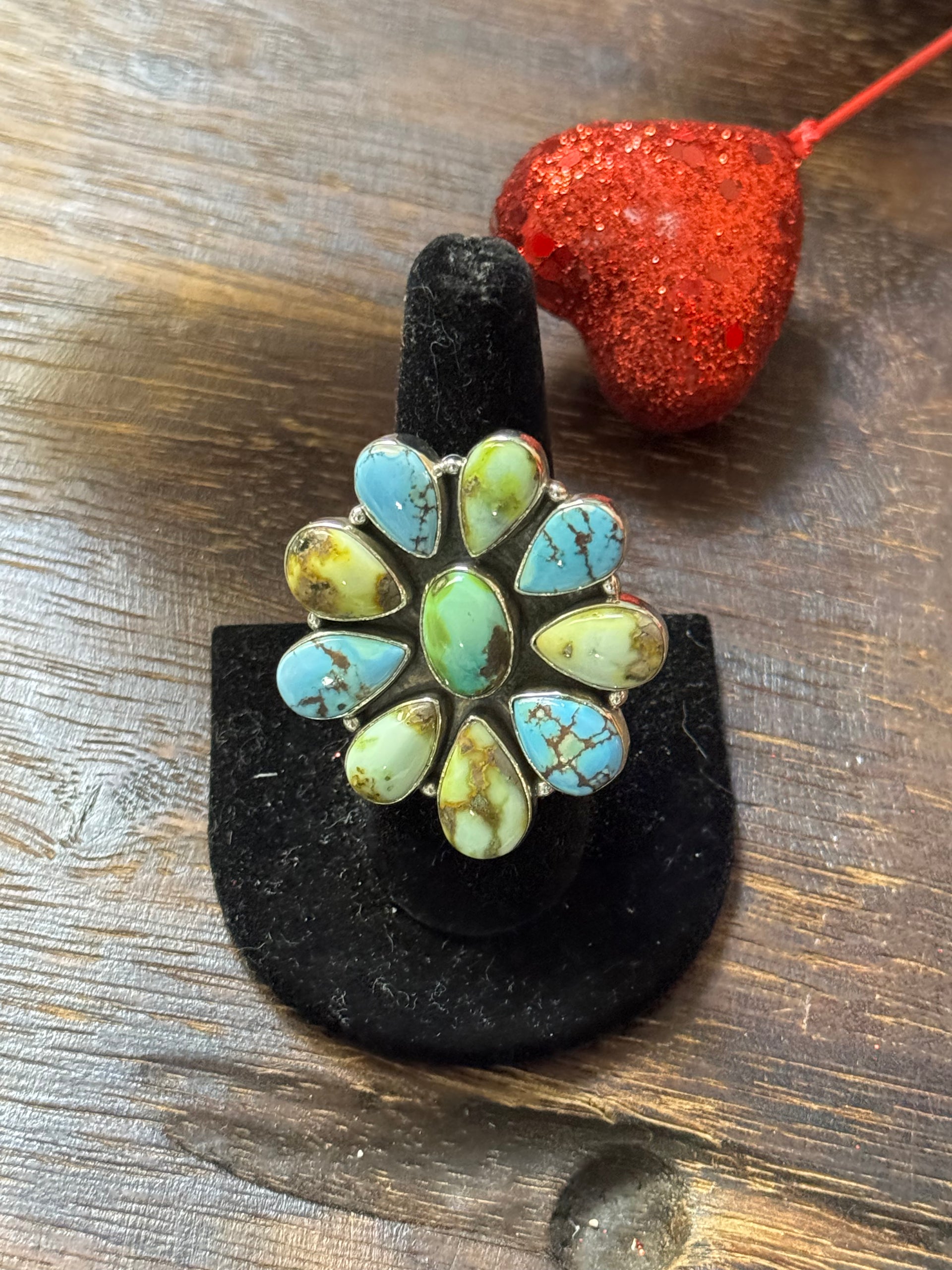 Southwest Handmade Multi Stone & Sterling Silver Adjustable Cluster Ring