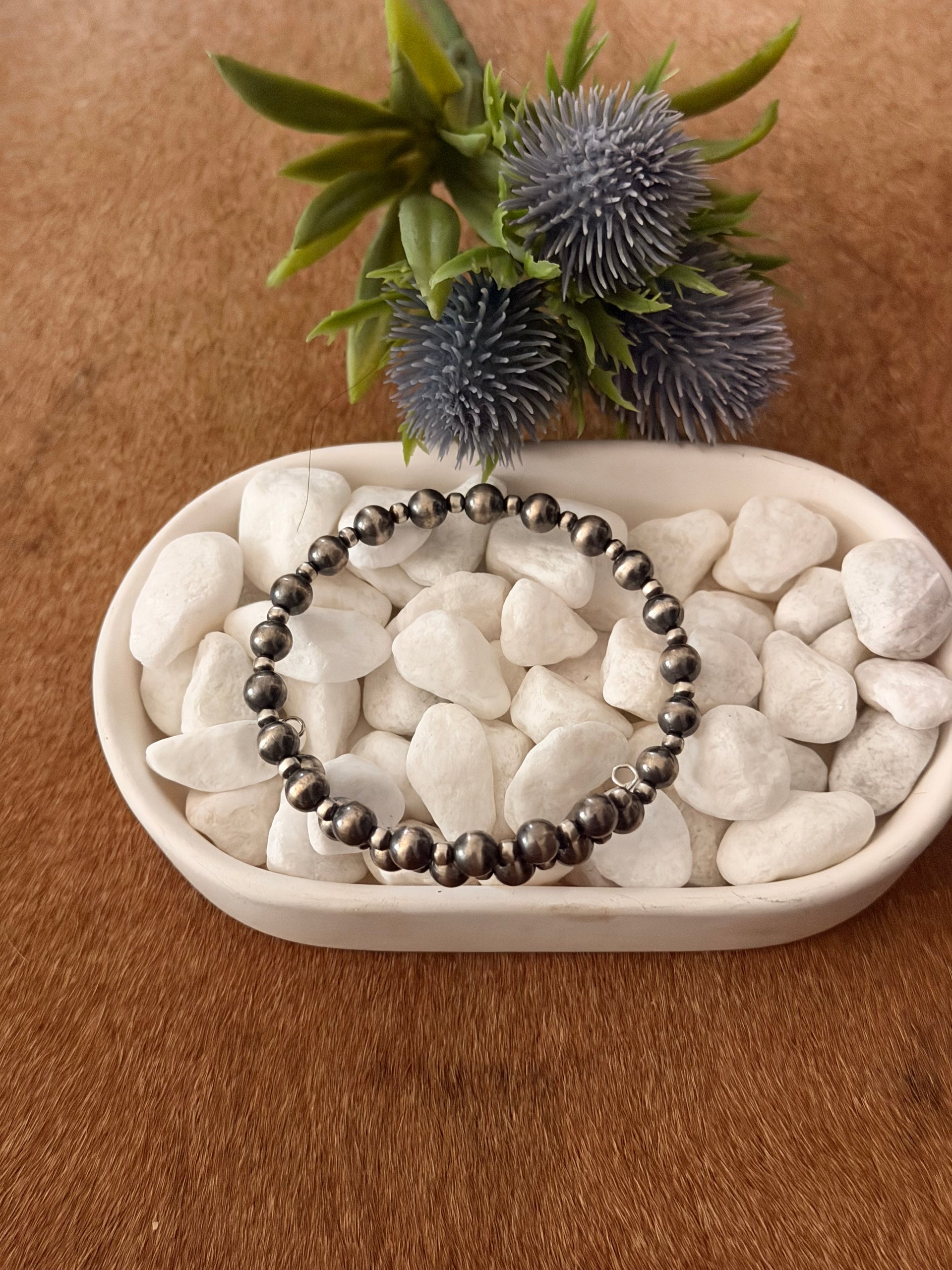 Navajo Strung Sterling Silver Beaded Pearl Bracelet