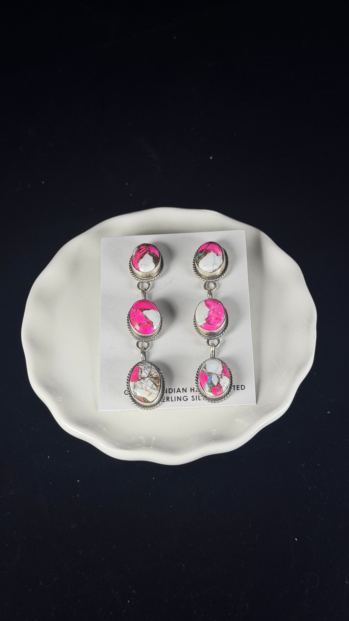 Navajo Made Cotton Candy Dahlia & Sterling Silver Post Dangle Earrings