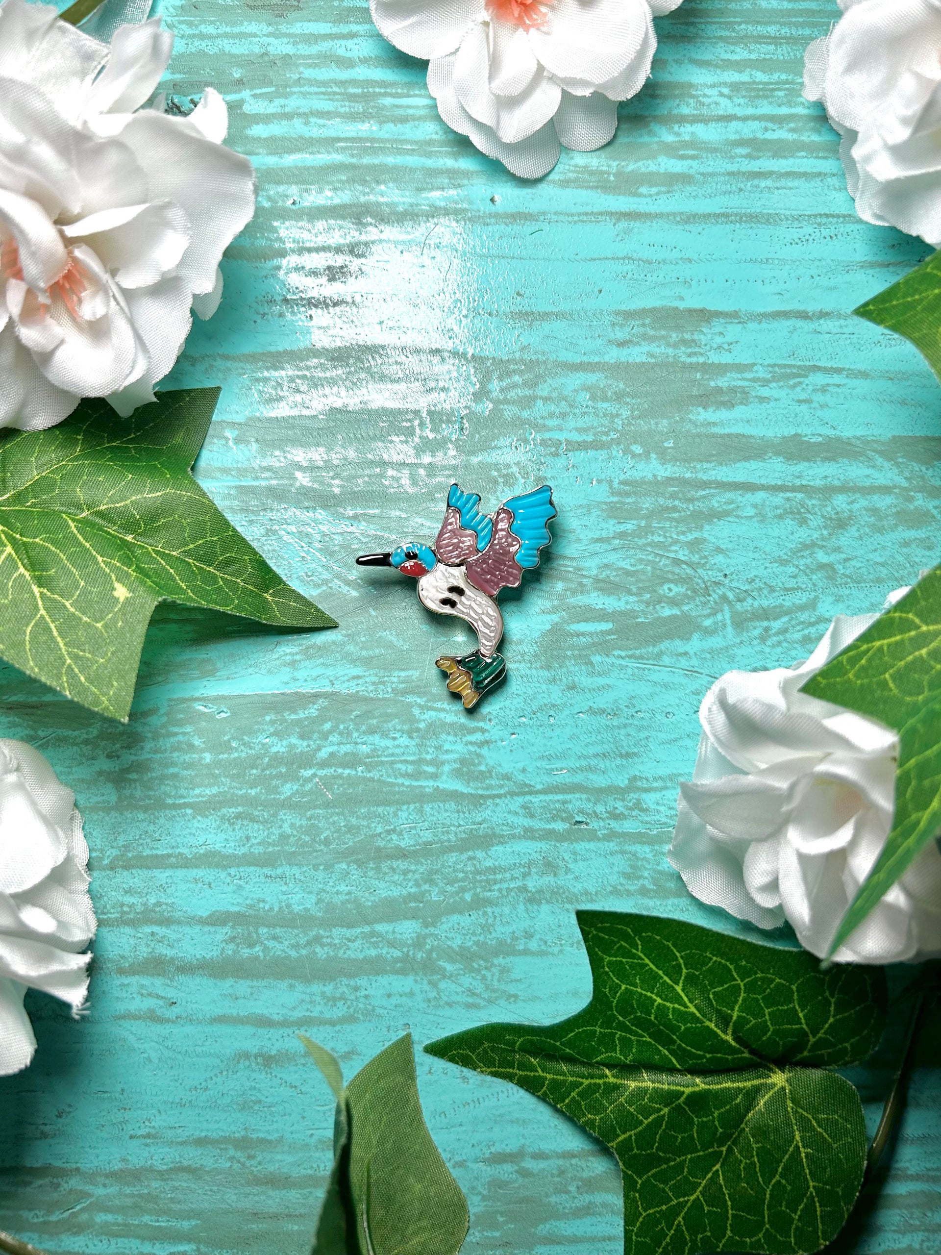 Zuni Made Multi Stone Inlay & Sterling Silver Pin