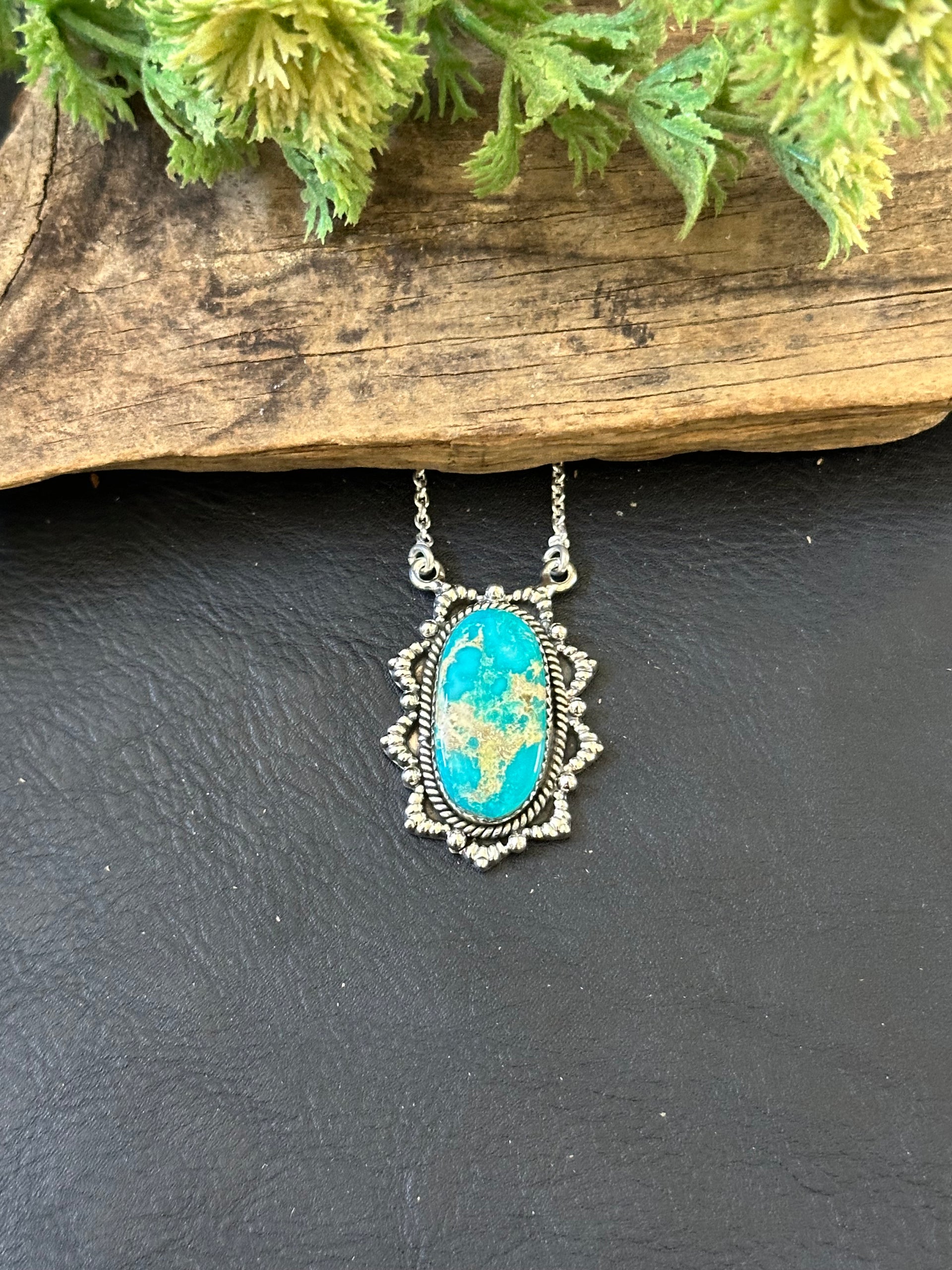 Southwest Handmade Emerald Valley Turquoise & Sterling Silver Necklace