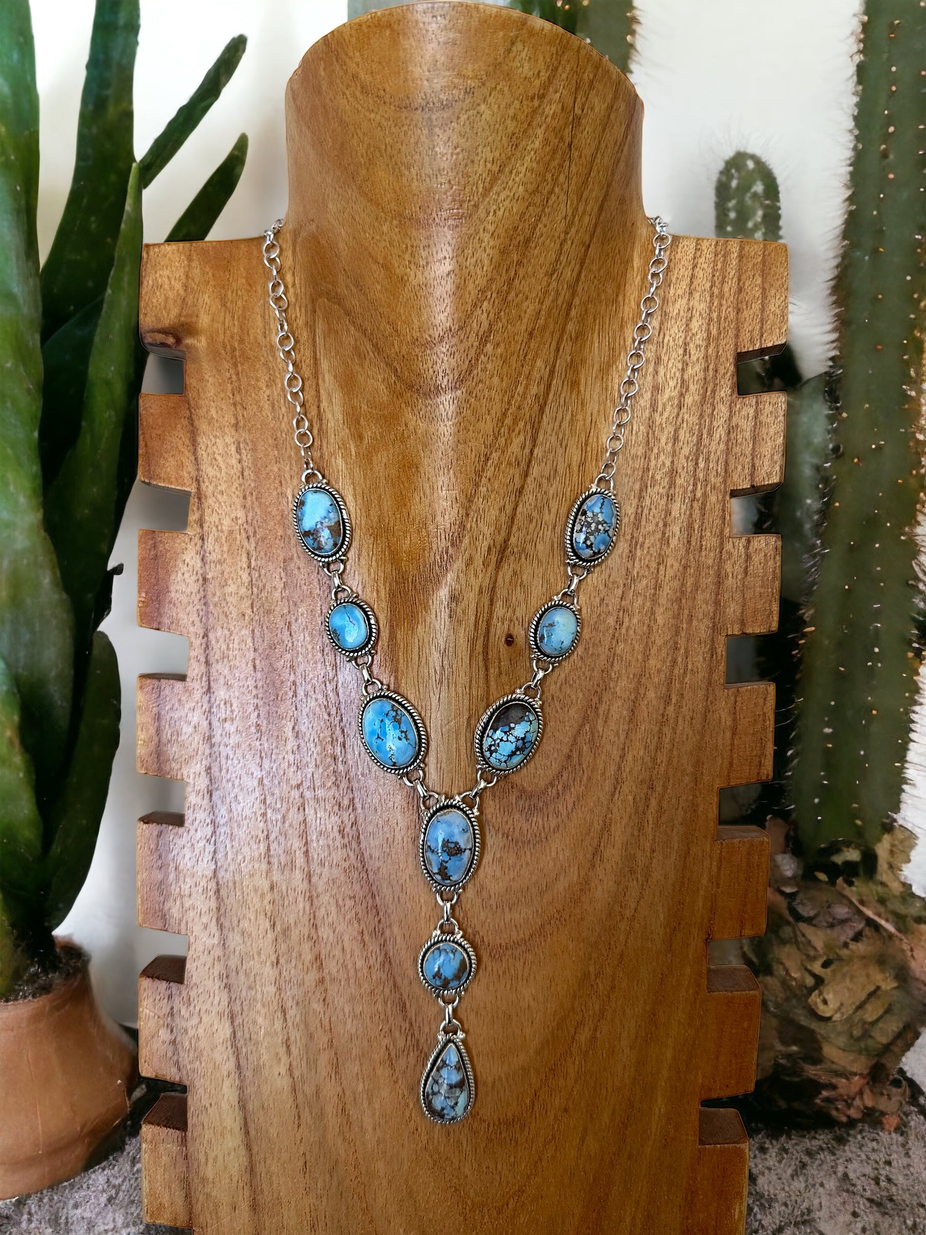 Southwest Handmade Golden Hills Turquoise & Sterling Silver Necklace