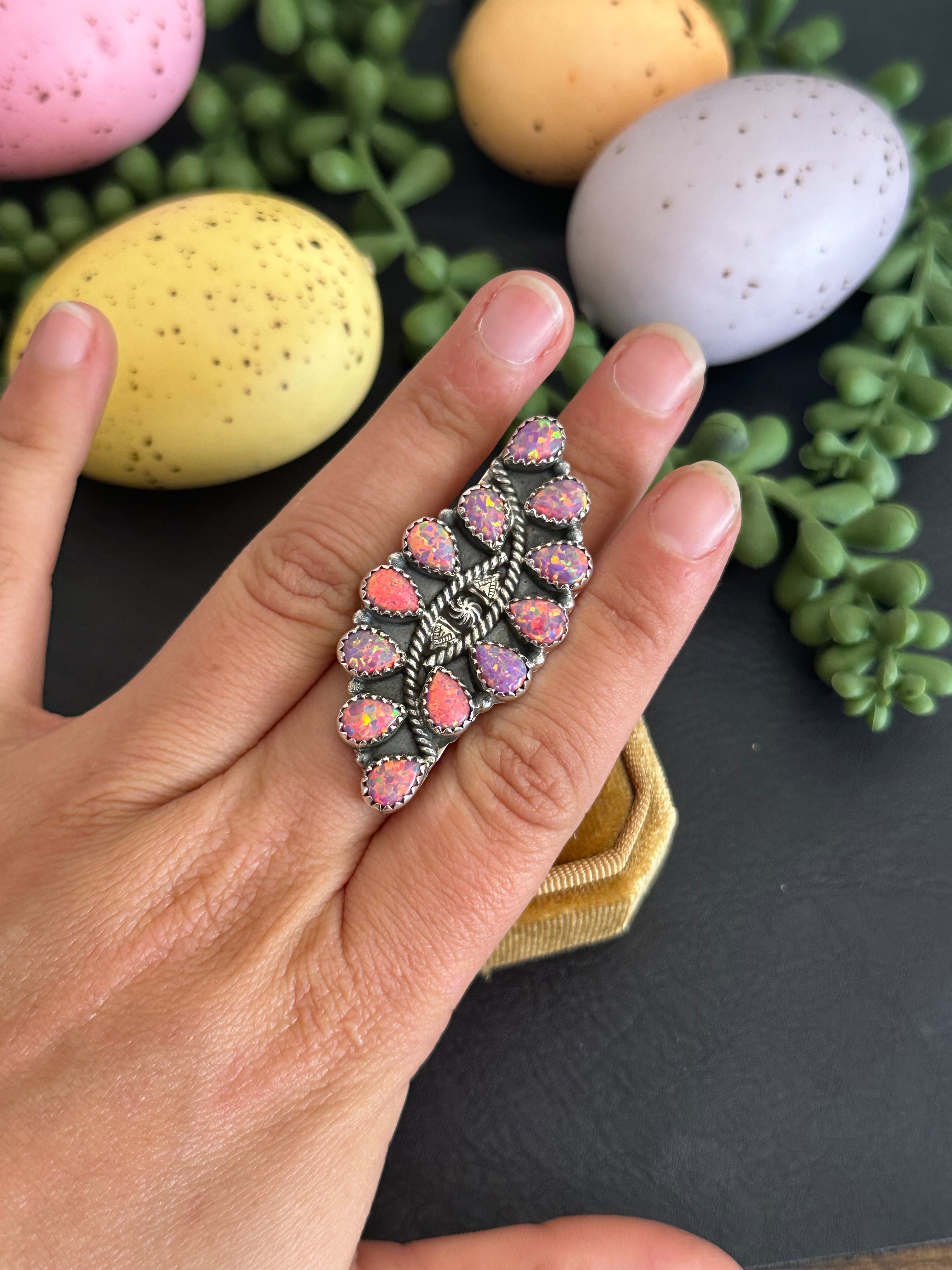 TTD “Twin Flame” Pink Opal & Sterling Silver Adjustable Cluster Ring
