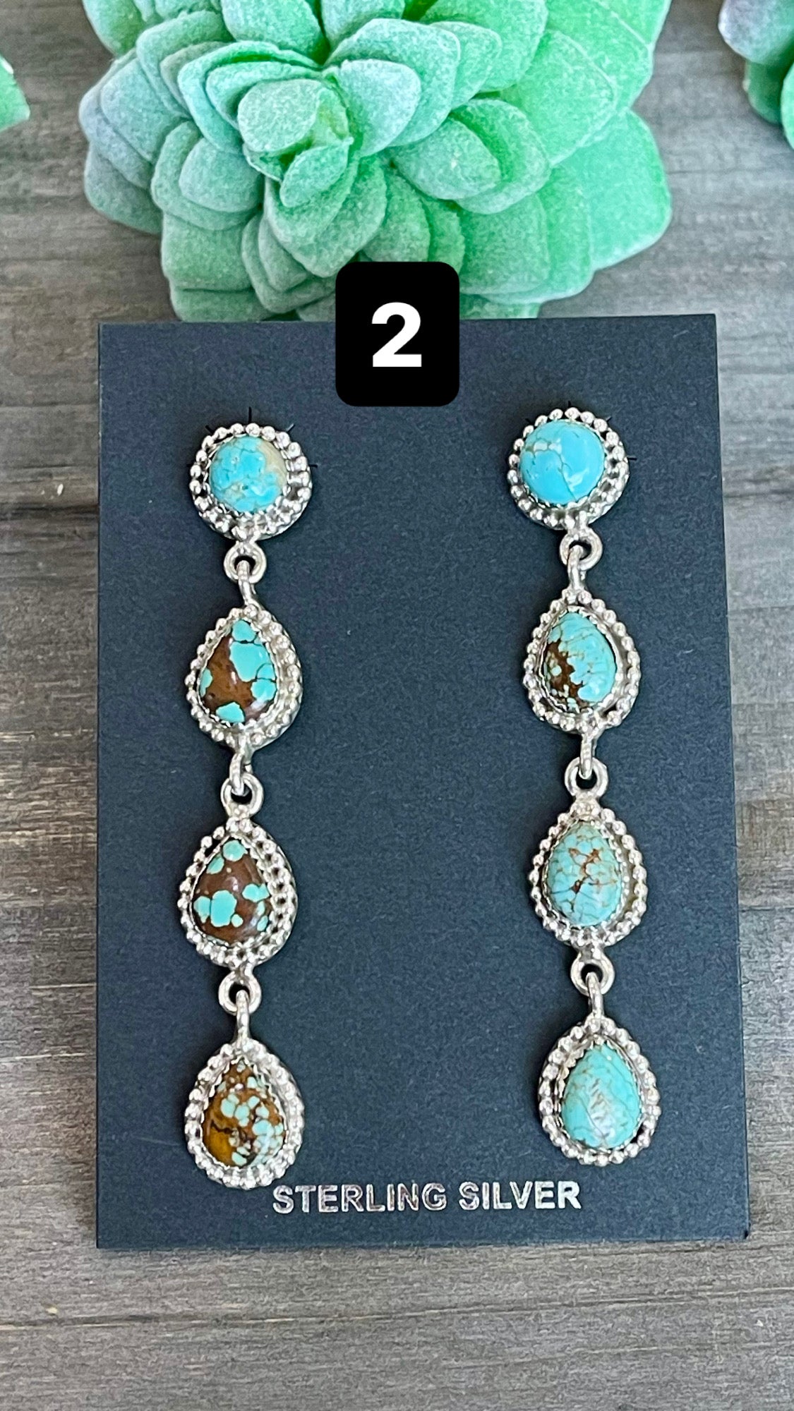 Southwest Handmade Number 8 Turquoise & Sterling Silver Post Dangle Earrings