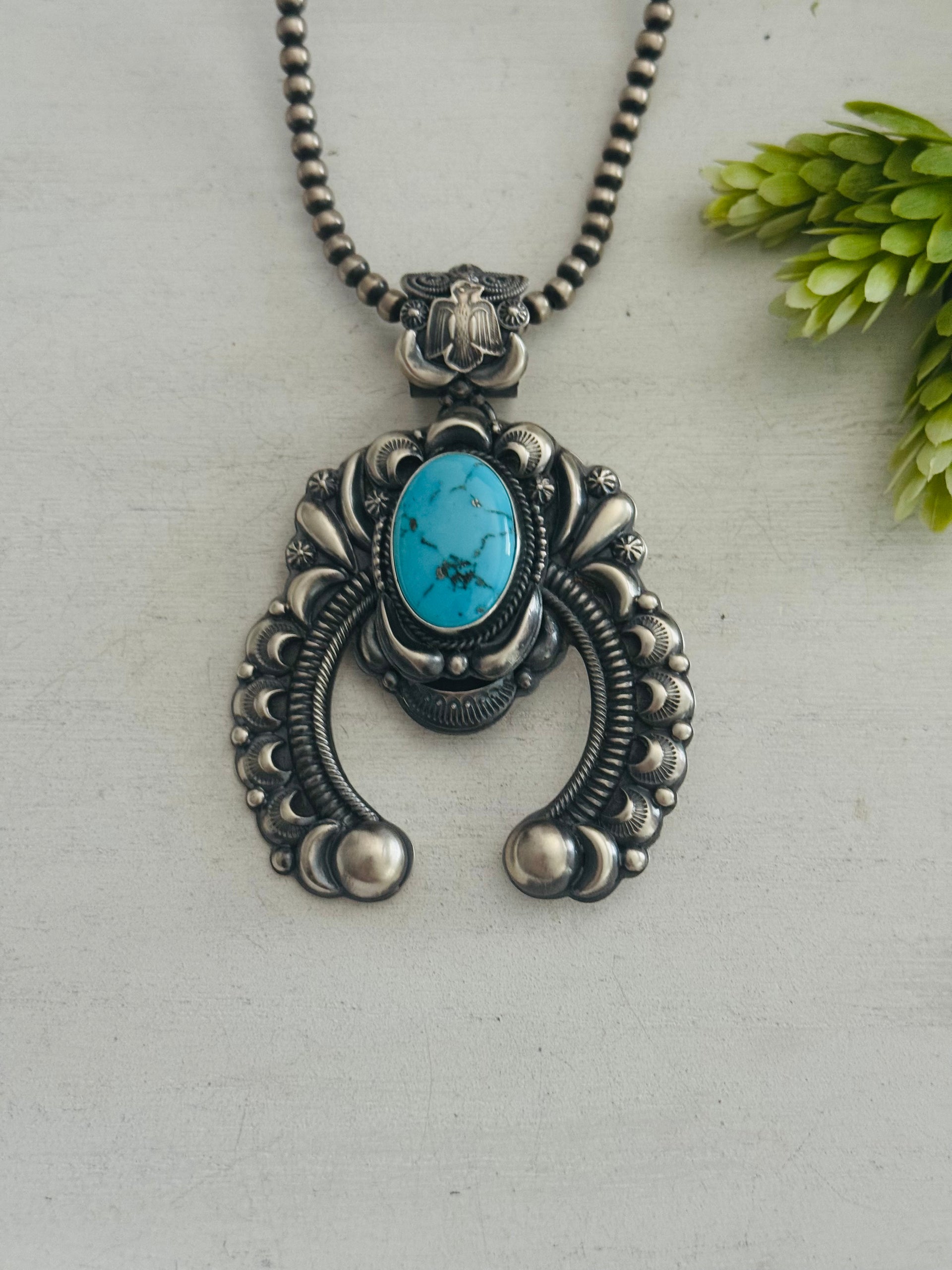 Derek Gordon Natural Morenci Turquoise & Sterling Silver Naja Pendant