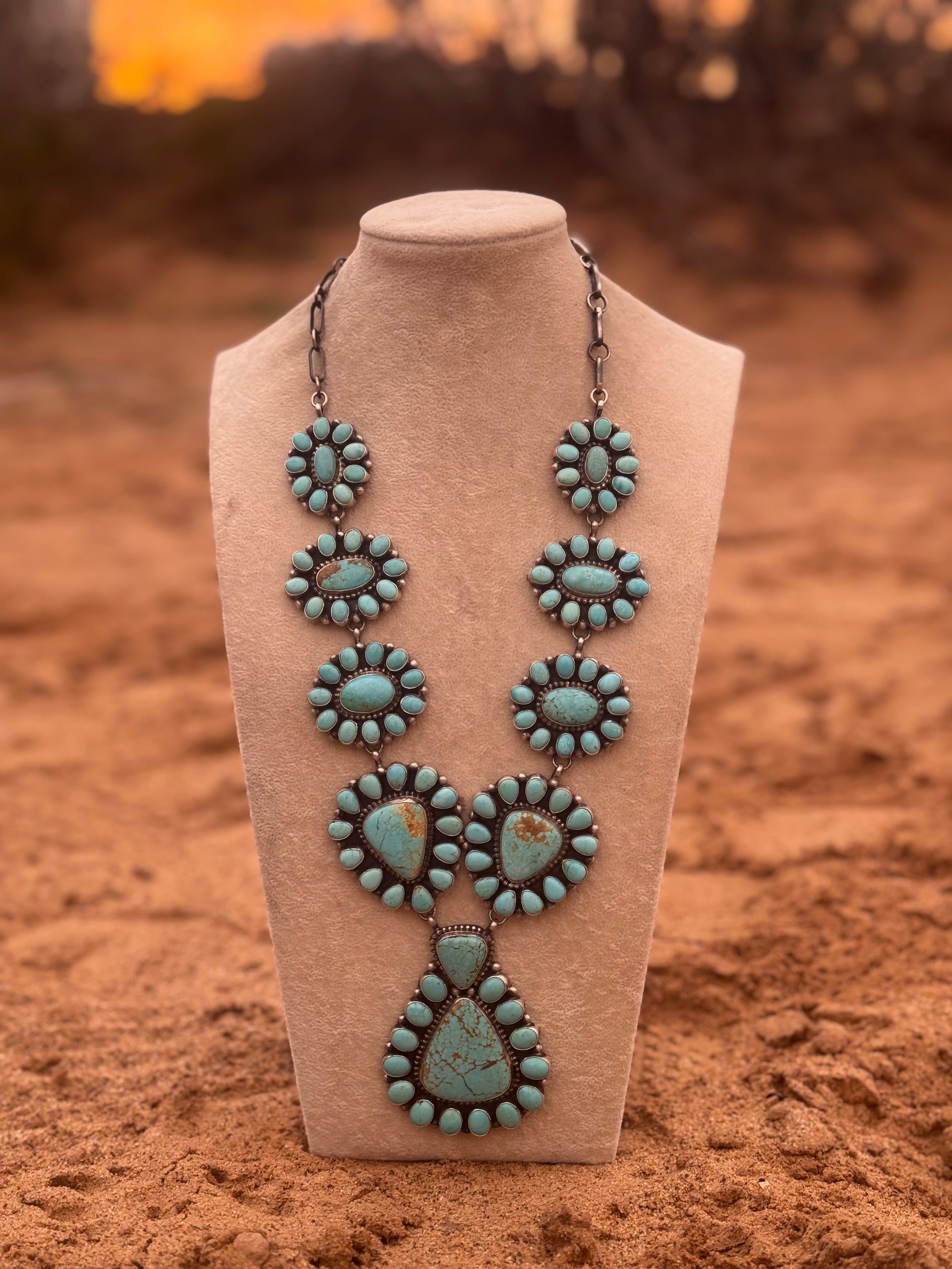 Travis Jim #8 Turquoise & Sterling Silver Cluster Necklace Set