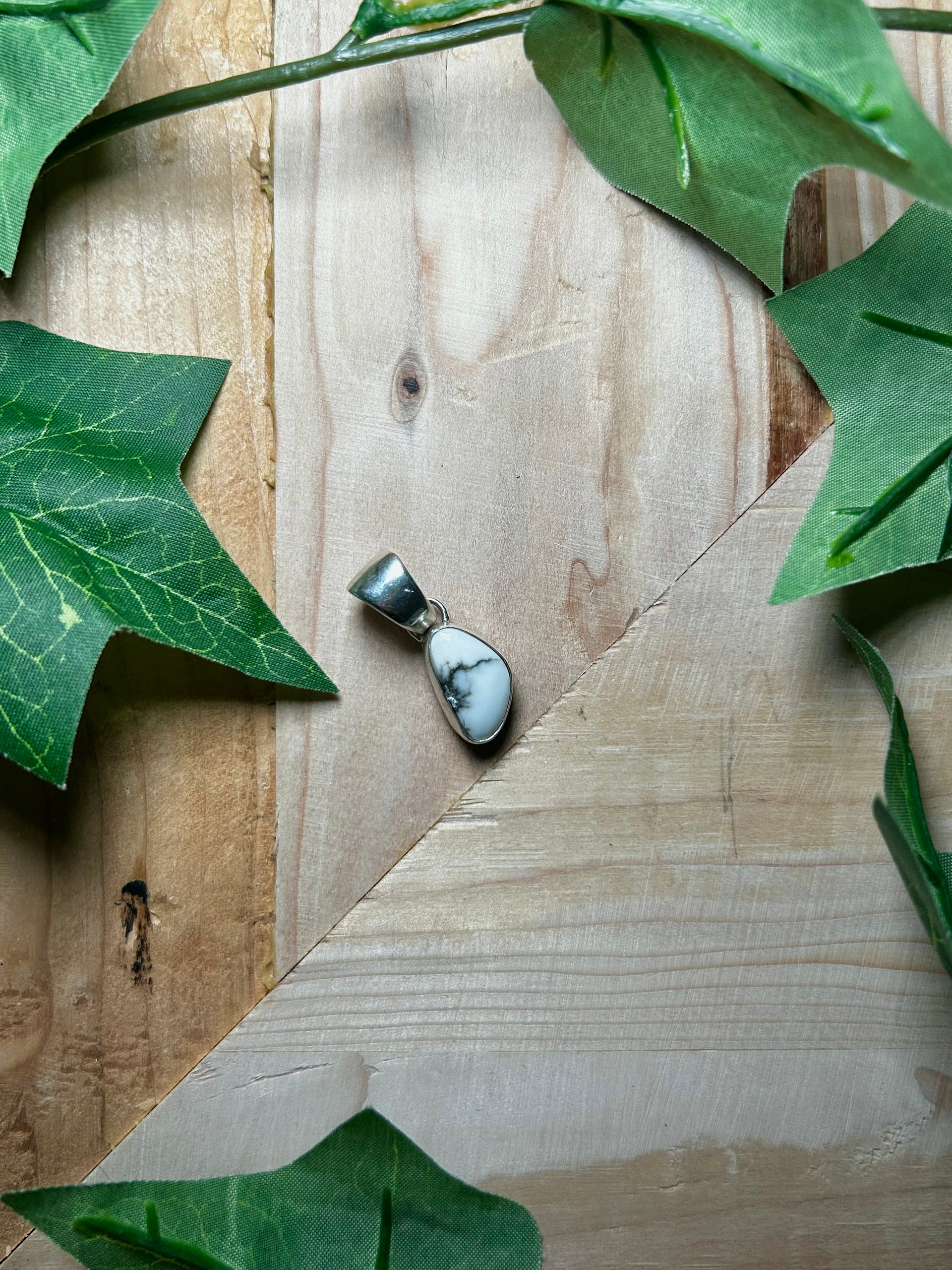 Navajo Made White Buffalo  & Sterling Silver Pendant