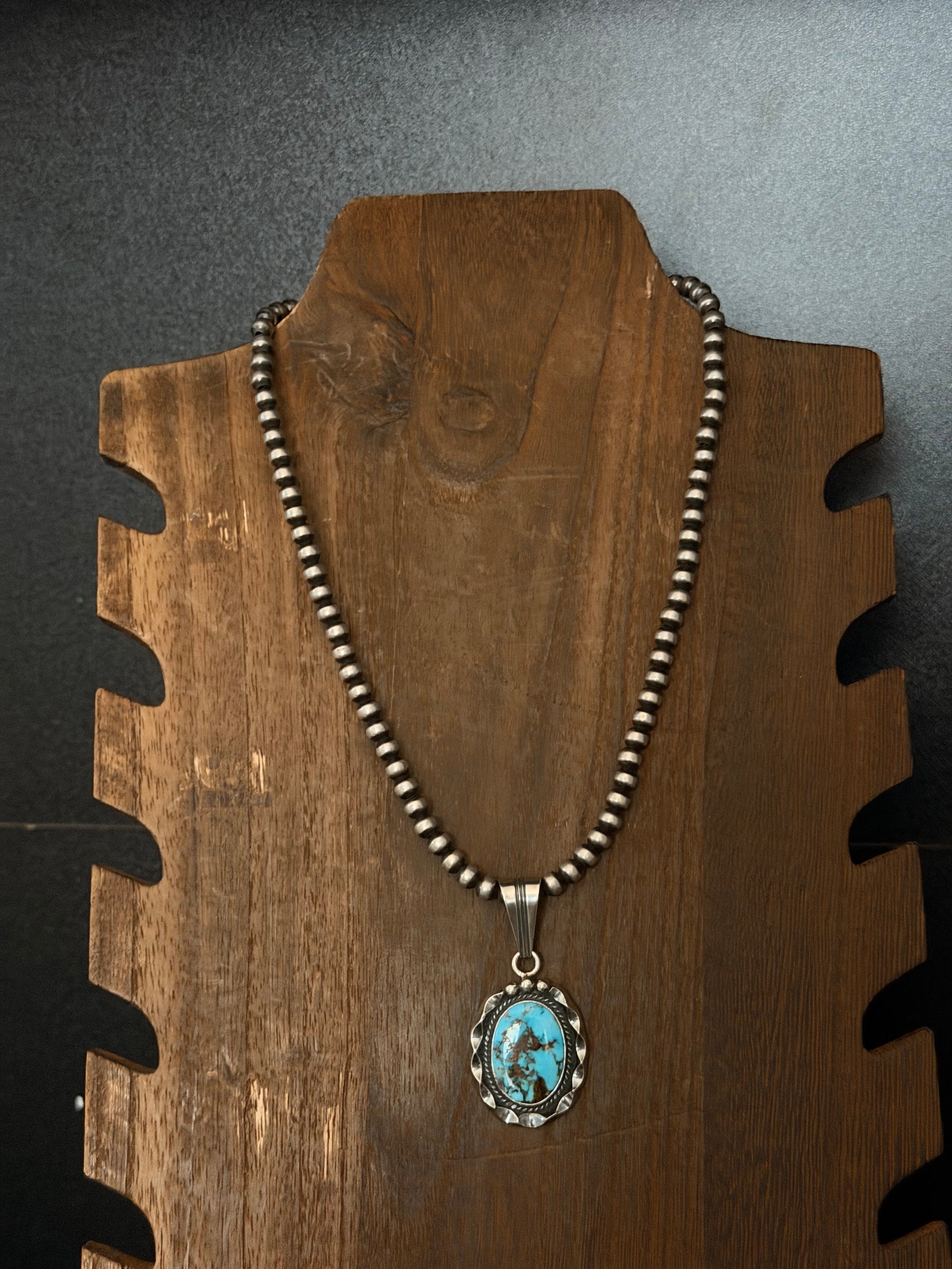 Navajo Made High Grade Kingman Turquoise & Sterling Silver Pendant