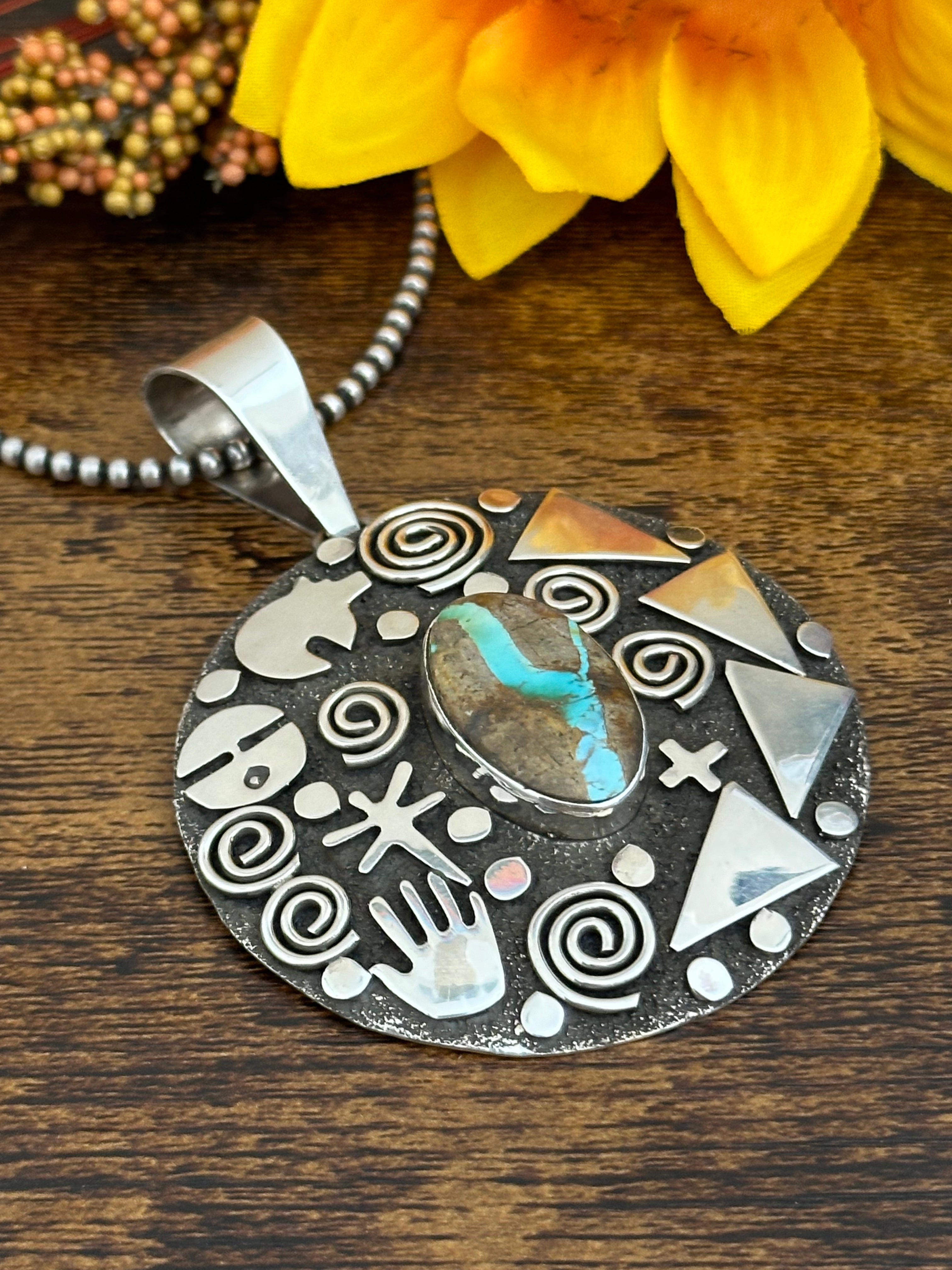 Alex Sanchez Ribbon Royston Turquoise & Sterling Silver Pendant