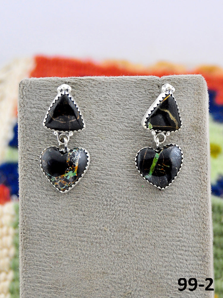 Southwest Made Black Jack Turquoise & Sterling Silver Post Dangle Earrings