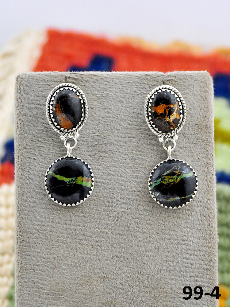 Southwest Made Black Jack Turquoise & Sterling Silver Post Dangle Earrings